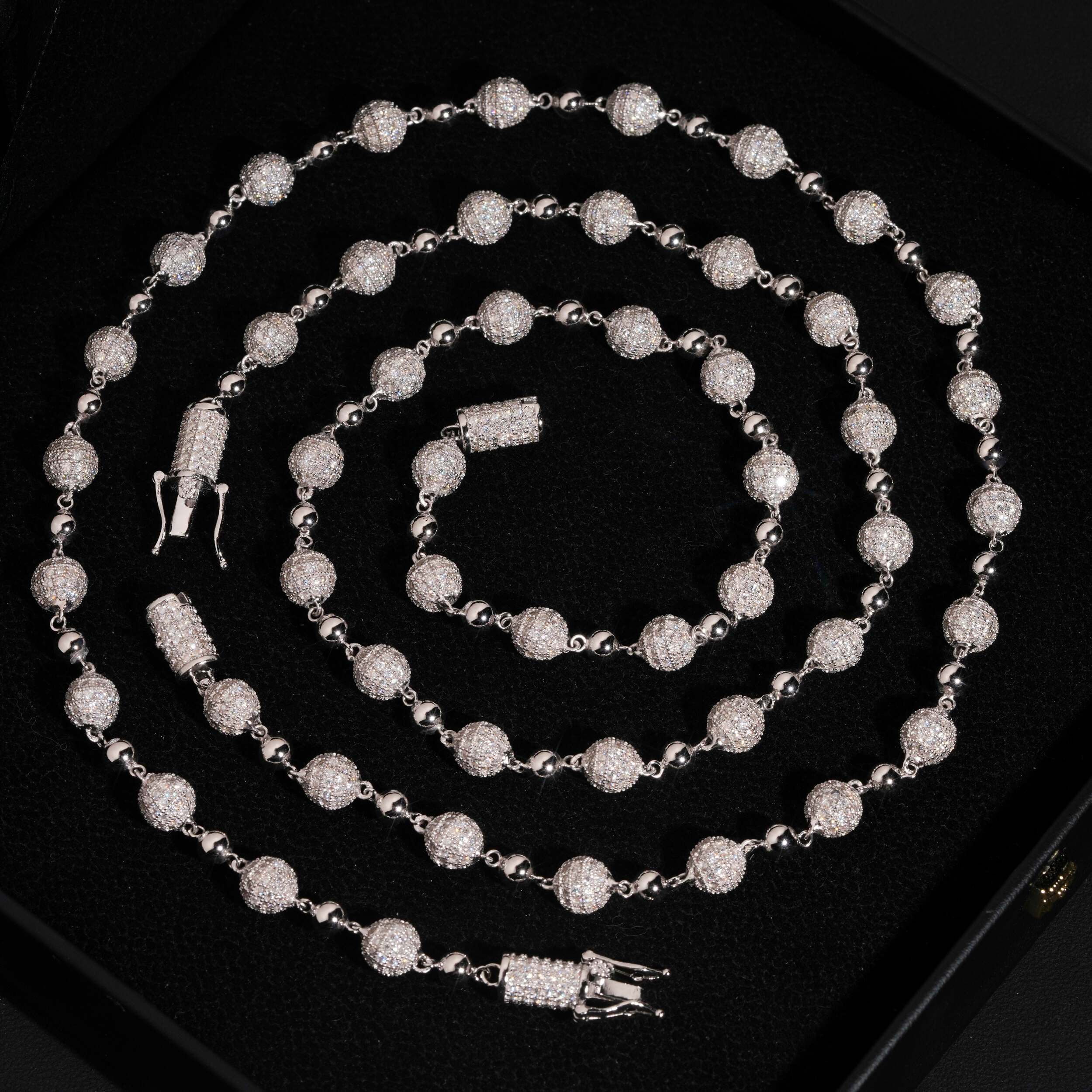 8MM Iced Out Rosary Ball Chain VVS Moissanite Diamond Solid Silver