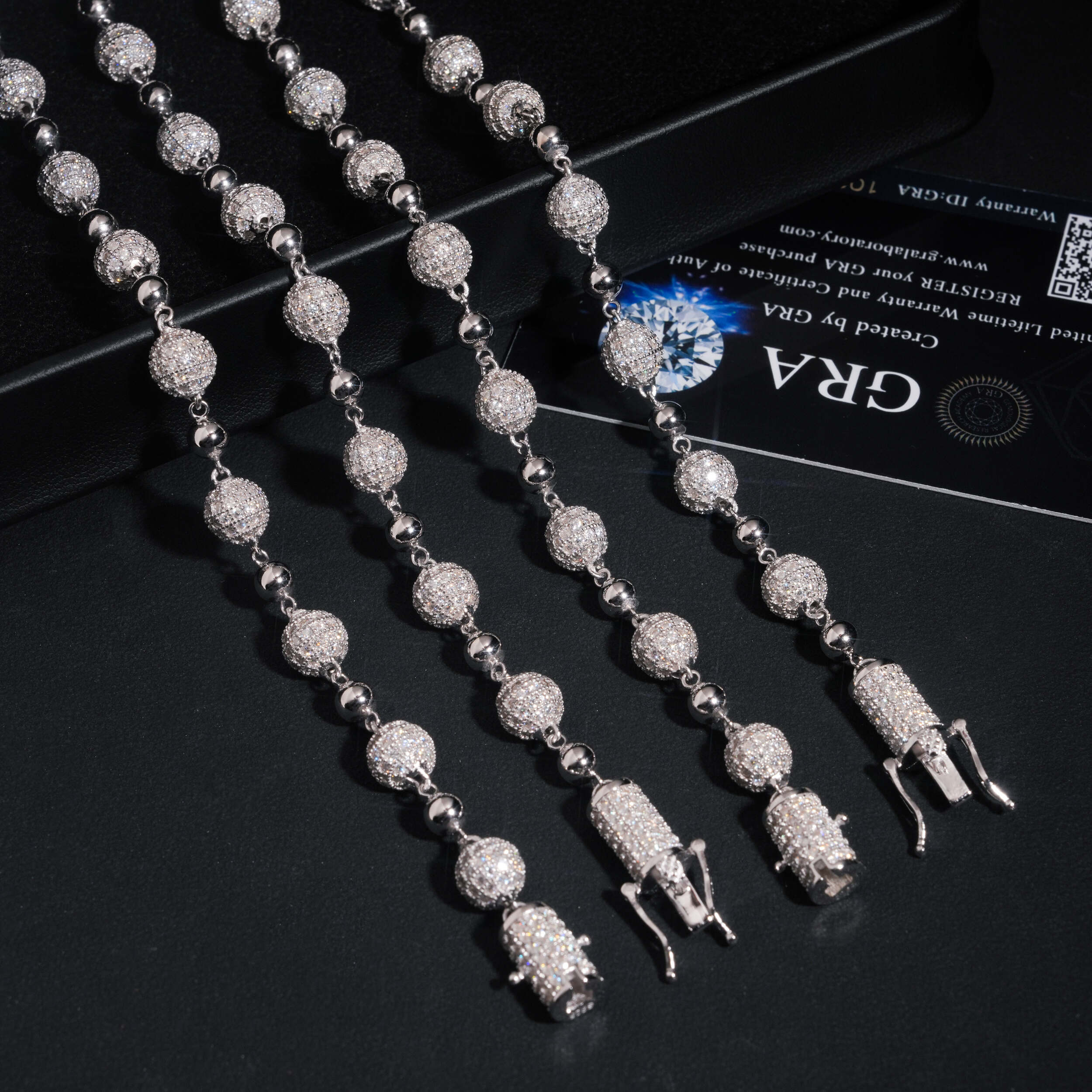 8MM Iced Out Rosary Ball Chain VVS Moissanite Diamond Solid Silver