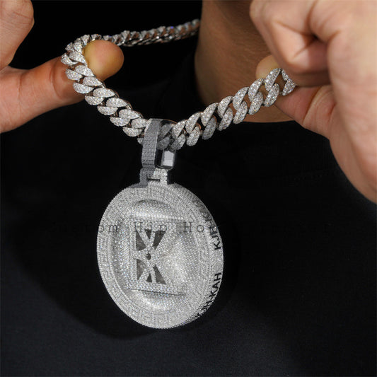 Moissanite Hip Hop Custom Made 2.5" Logo Circle Iced Out Pendant Fit FOR 13MM Cuban Link Chain