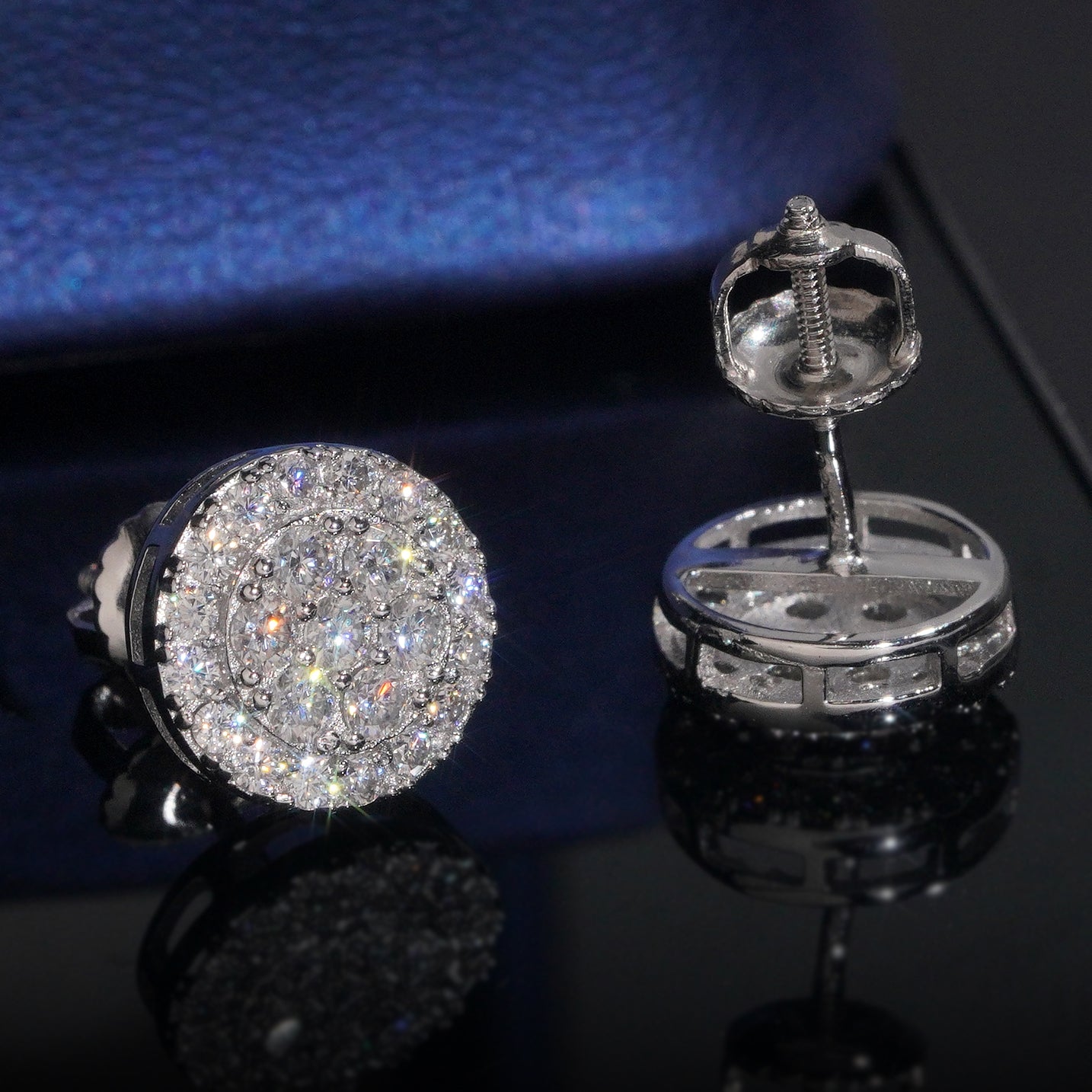 Pass Diamond Tester Iced Out Circle Round Moissanite Stud Earrings For Men
