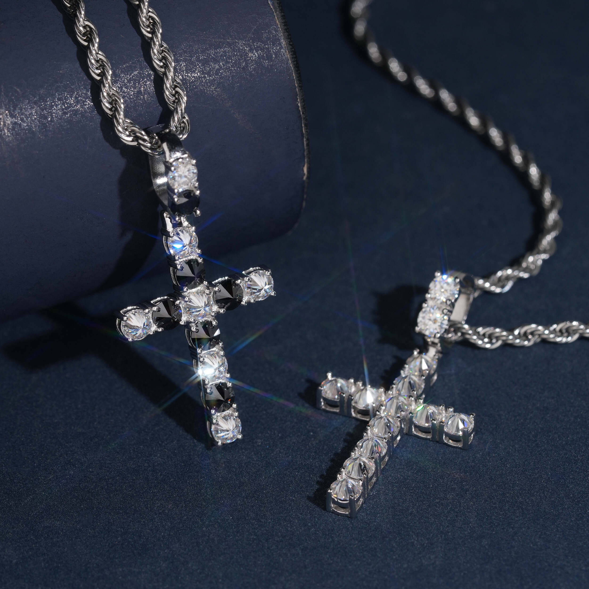 4MM Moissanite Diamond Inverted Upside Down Setting Solitaire Cross Pendant