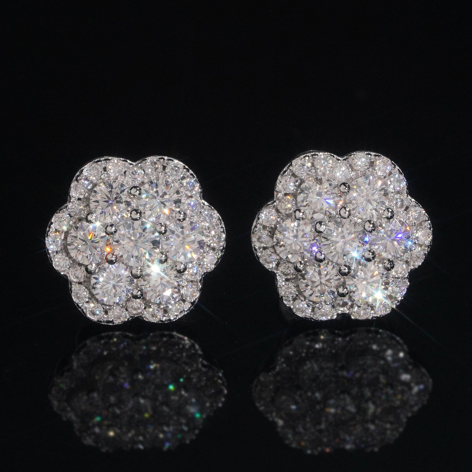 925 Silver VVS Moissanite Diamond Double Layers Cluster Studs Earrings Screw Back