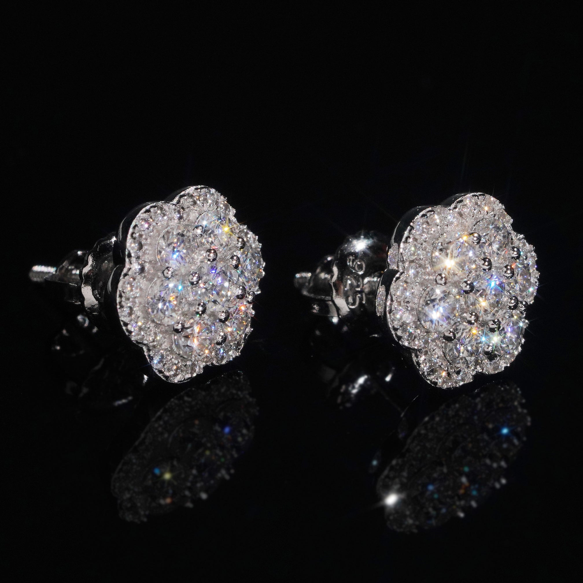 925 Silver VVS Moissanite Diamond Double Layers Cluster Studs Earrings Screw Back