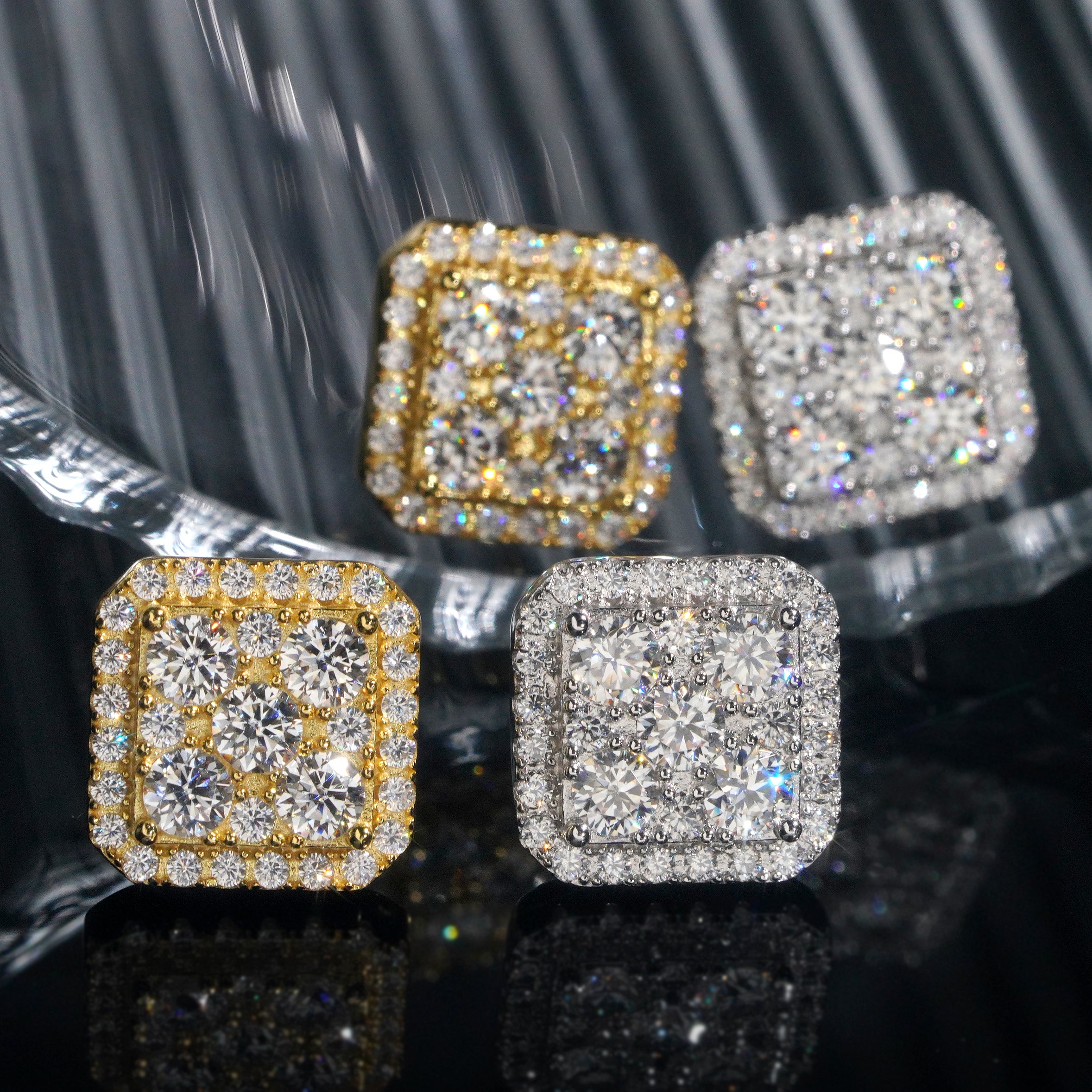 Mix Size Square Stud Earrings Hip Hop Moissanite Diamond Pass Diamond Tester