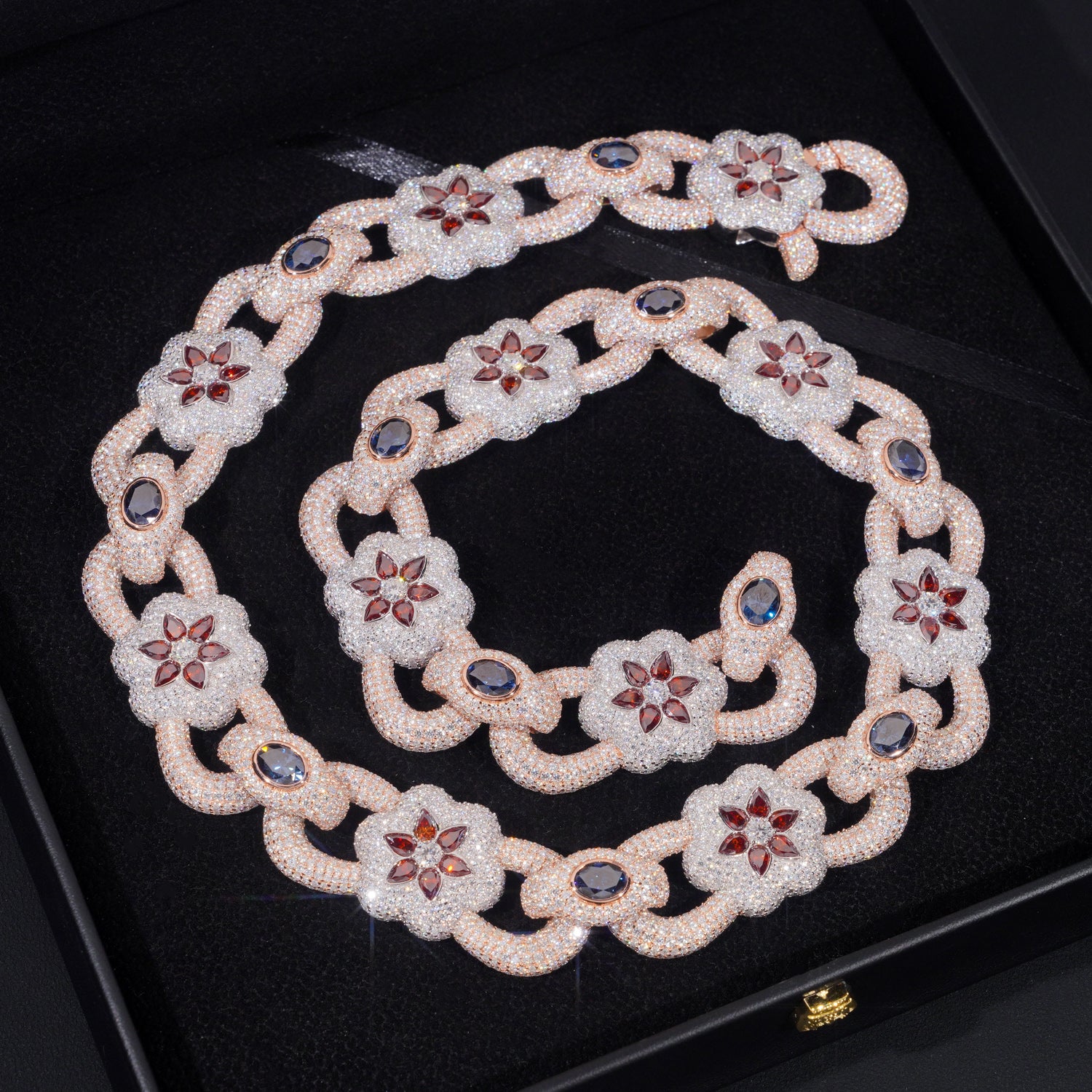 Sterling Silver 925 22MM Rose Gold Two Tone Flower Link Chain Necklace