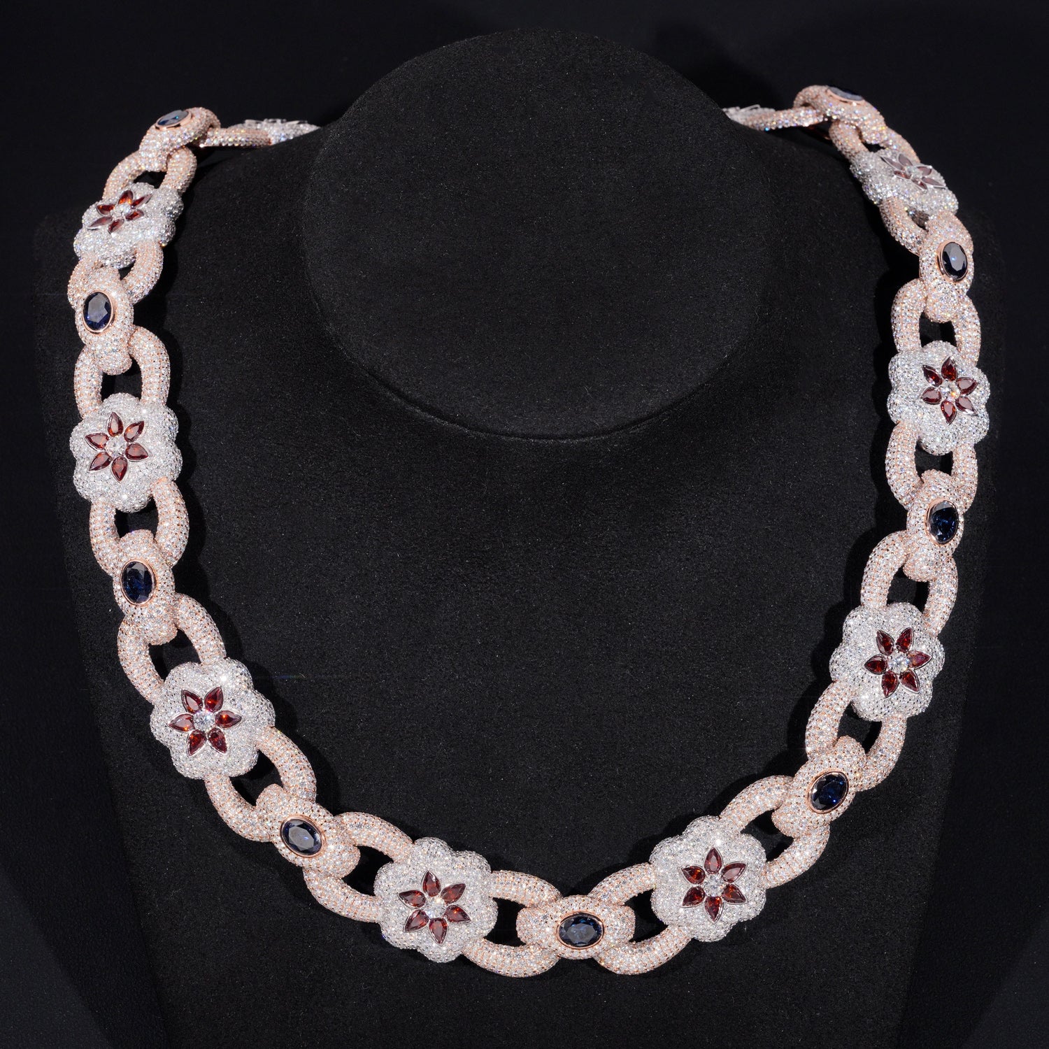 Sterling Silver 925 22MM Rose Gold Two Tone Flower Link Chain Necklace