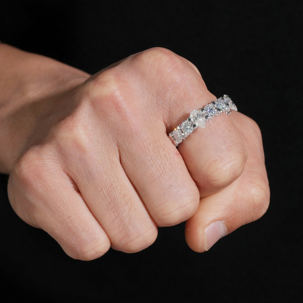 50 Pointer Round Mix Pear Cut Side Iced Eternity Ring Moissanite
