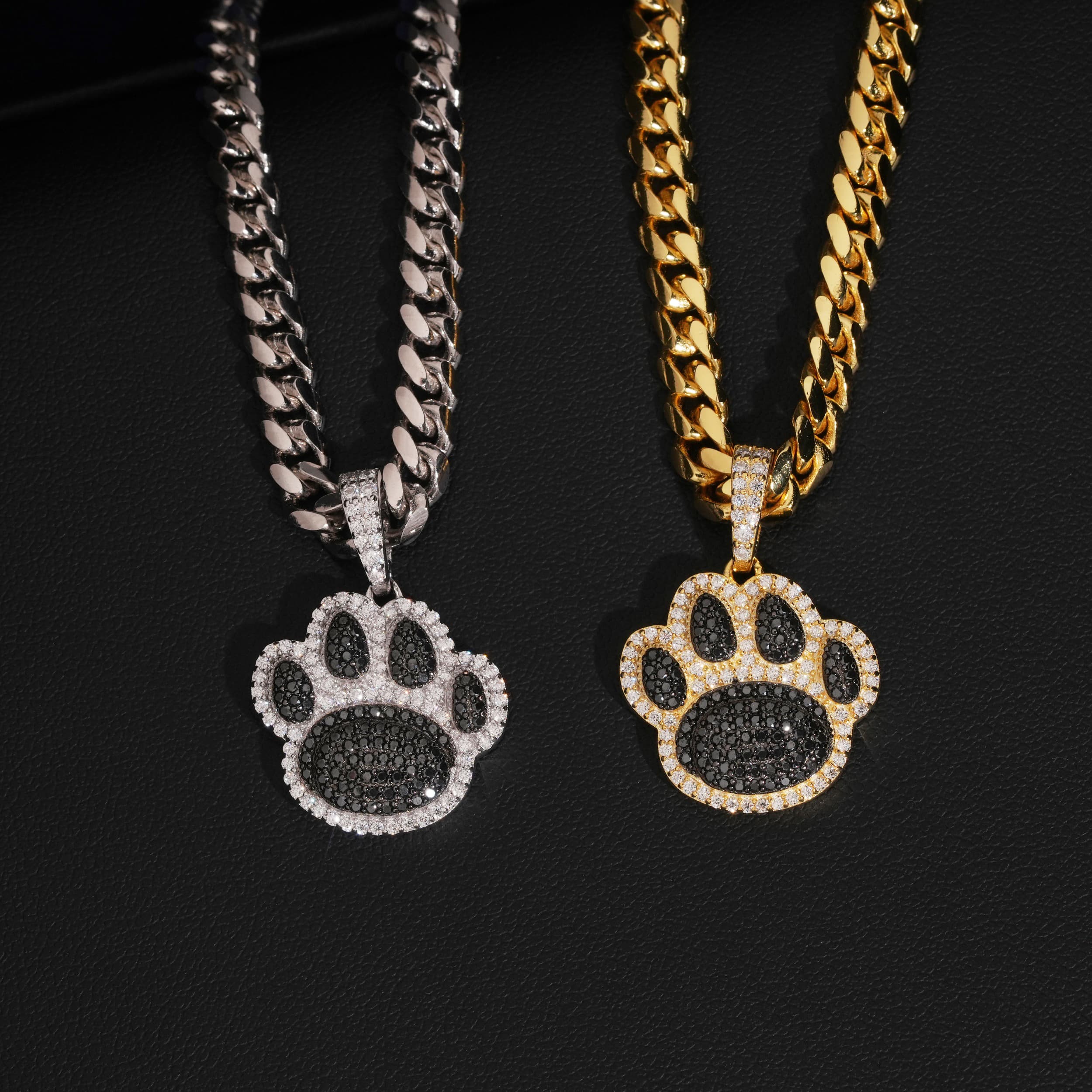White Mix Black Moissanite Diamond Mini Size Dog Paw Pendant