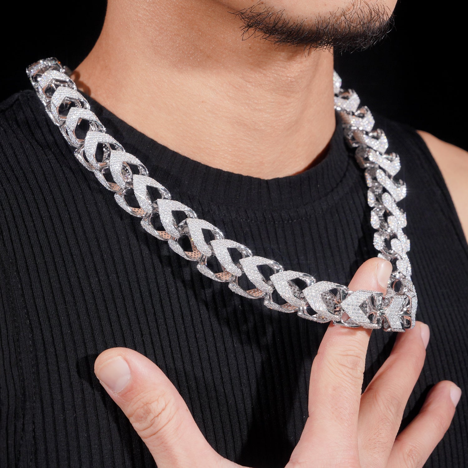 15MM Width Fully Iced Franco Chain Necklace Moissanite Chain