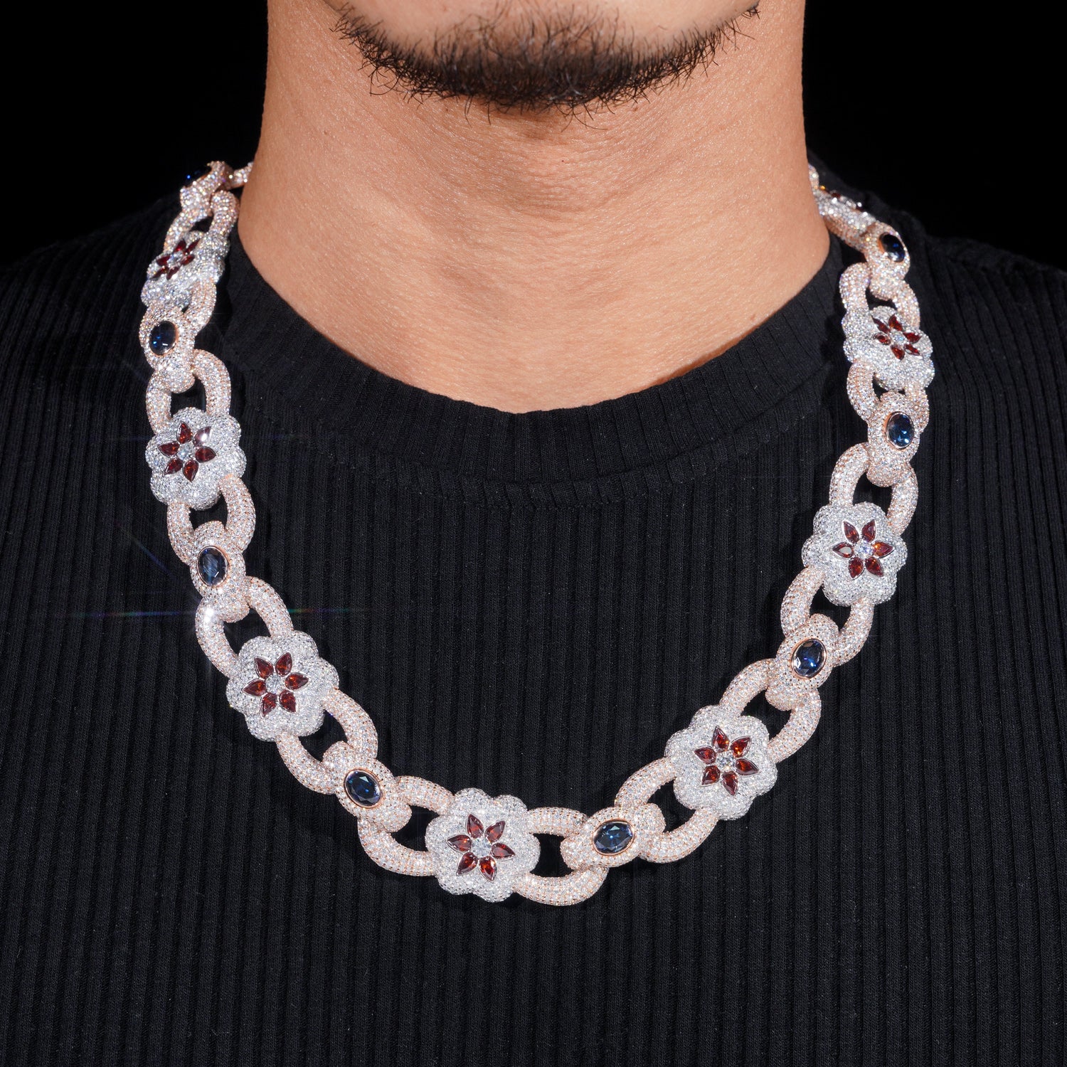 Sterling Silver 925 22MM Rose Gold Two Tone Flower Link Chain Necklace