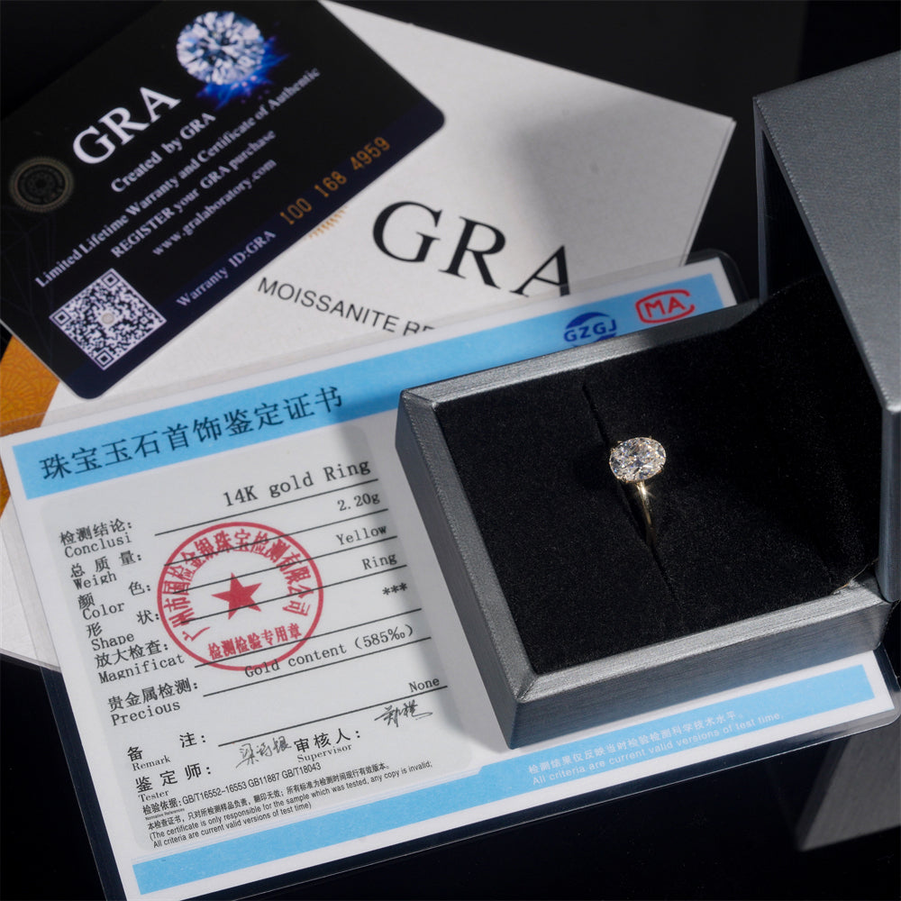 10K 14K 18K Yellow Gold 2CT Oval Cut Solitaire Ring Moissanite With GRA Report