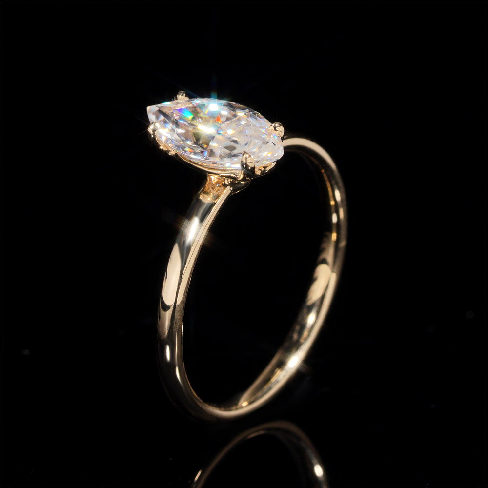 1CT Marquise Cut 10k 14k 18k Real Yellow Gold Solitaire Ring Moissanite Diamond For Women