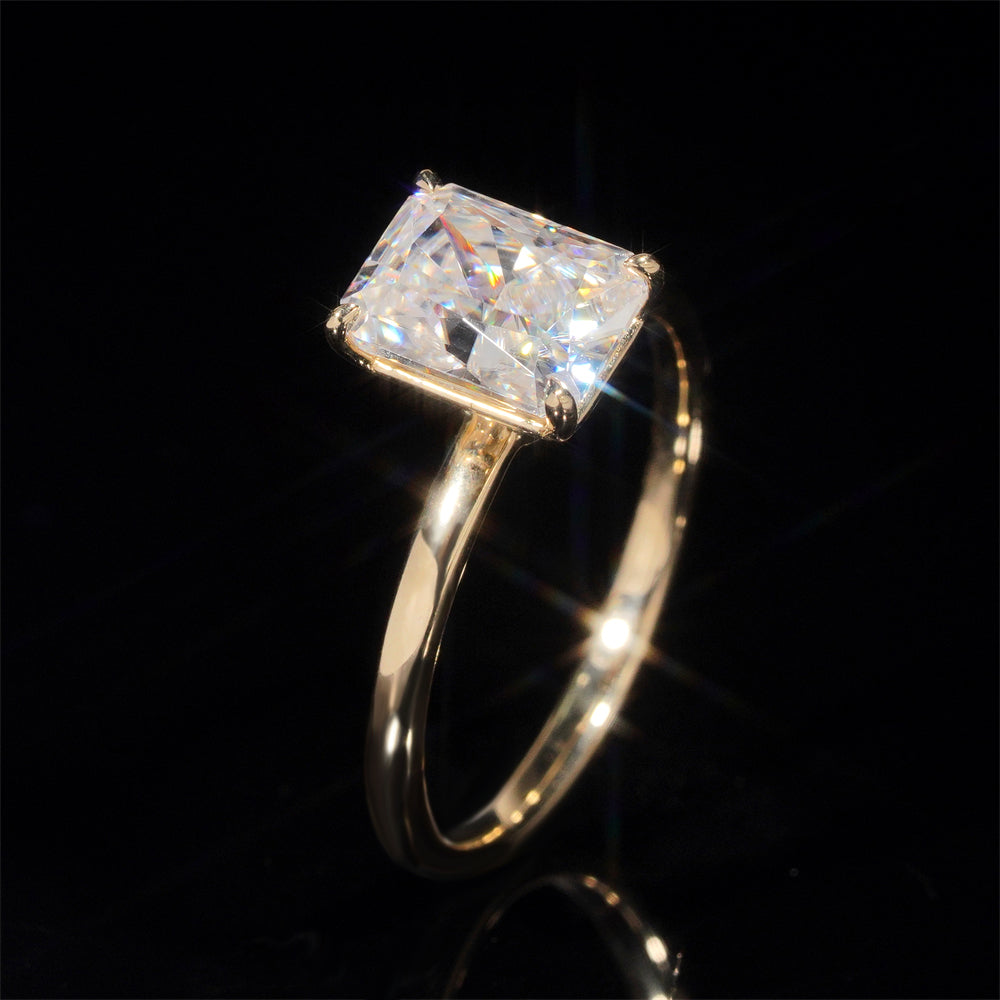 2CT Radiant Cut Solitaire Moissanite Diamond Ring 10k 14k 18k Real Yellow Gold