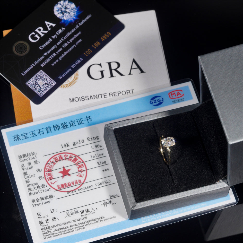 10k 14k 18k Yellow Gold Cushion Cut 2CT Moissanite Solitaire Ring