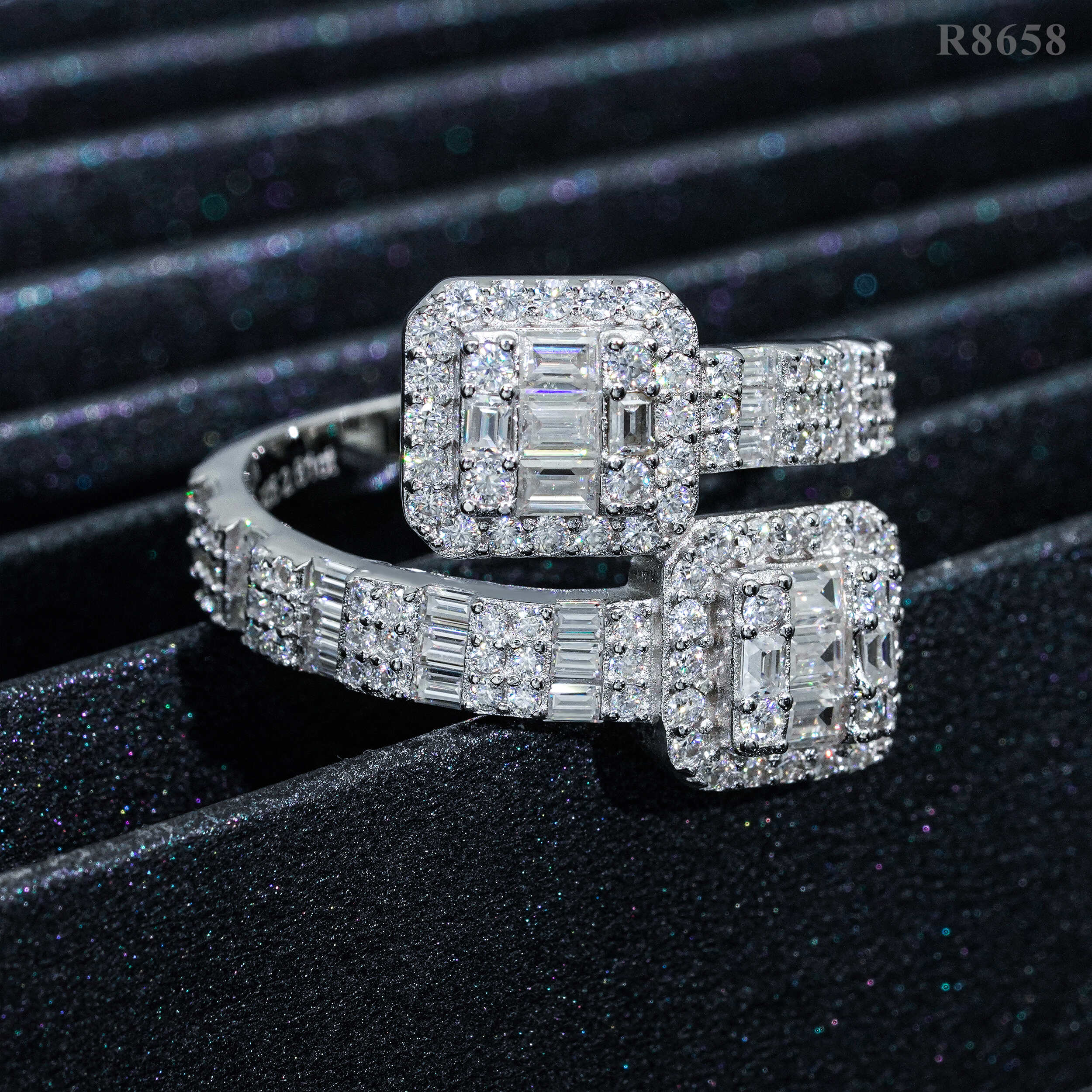 Solid Silver Baguette Moissanite Diamond Nail Ring - Hip Hop Jewelry