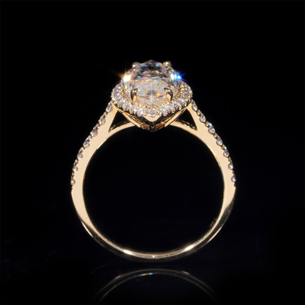 10K 14K 18K Yellow Gold Halo Diamond Style Marquise Cut Moissanite Diamond Engagement Ring