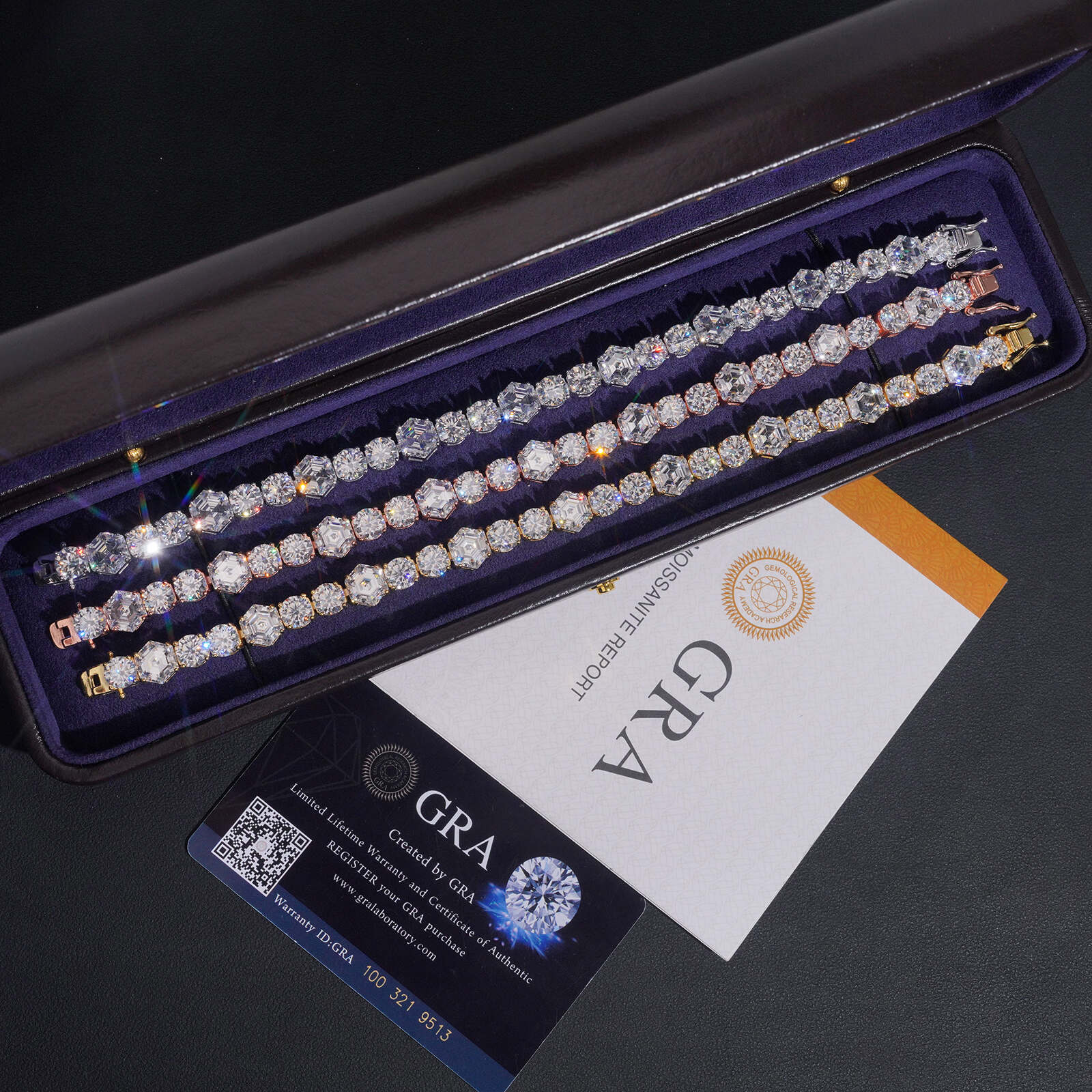 Round Mix Hexagon Cut Moissanite Diamond Tennis Bracelet 6.5MM