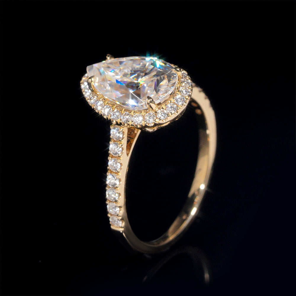10K 14K 18K Yellow Gold 3CT Pear Cut VVS Moissanite Engagement Ring