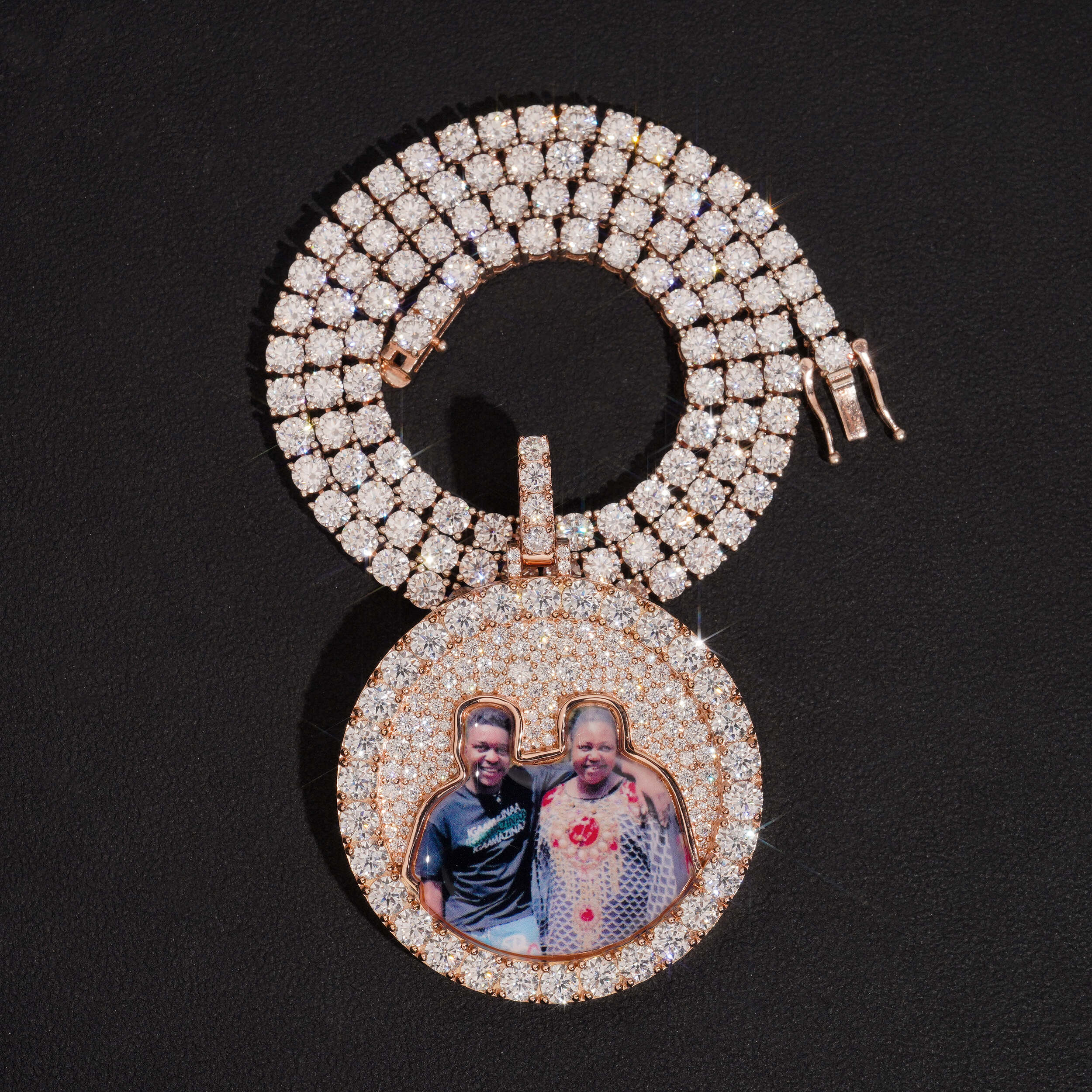 Moissanite Diamond Silver 1.75Inch Mosaic Setting Photo Memory Pendant