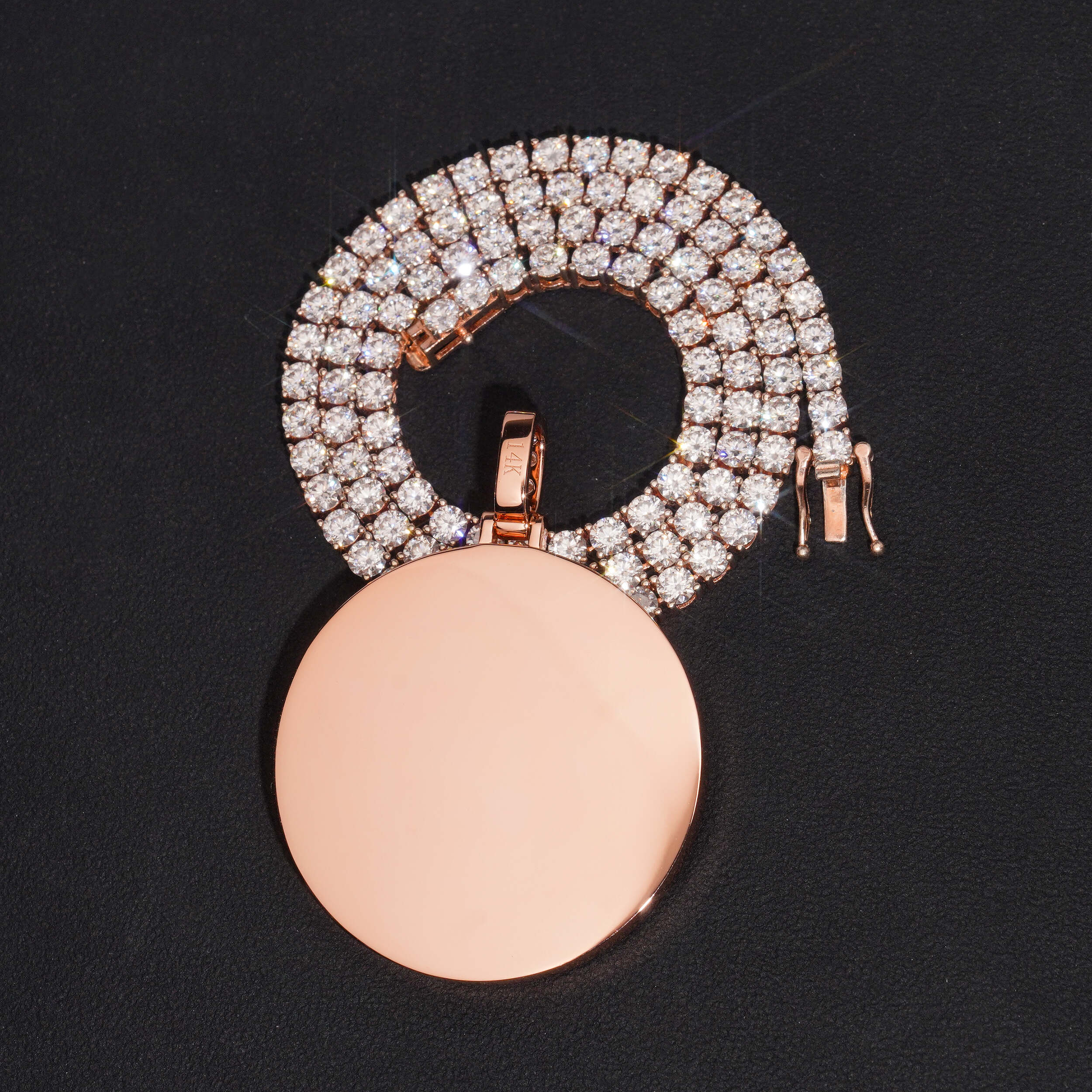 Moissanite Diamond Silver 1.75Inch Mosaic Setting Photo Memory Pendant