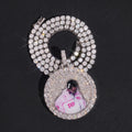 925 Sterling Silver Moissanite Photo Memory Pendant Mosaic Setting
