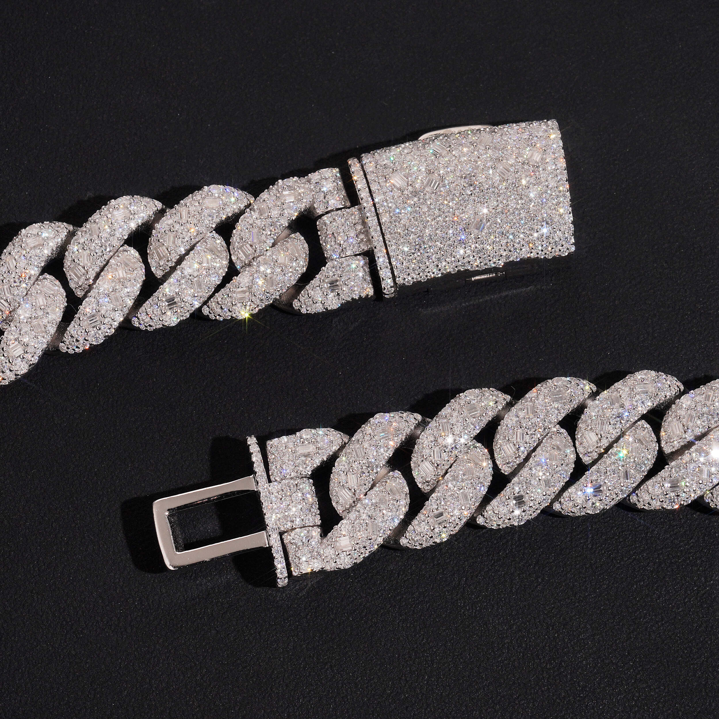 New Arrival 20MM Round Mix Baguette Moisaic Setting Moissanite Cuban Chain