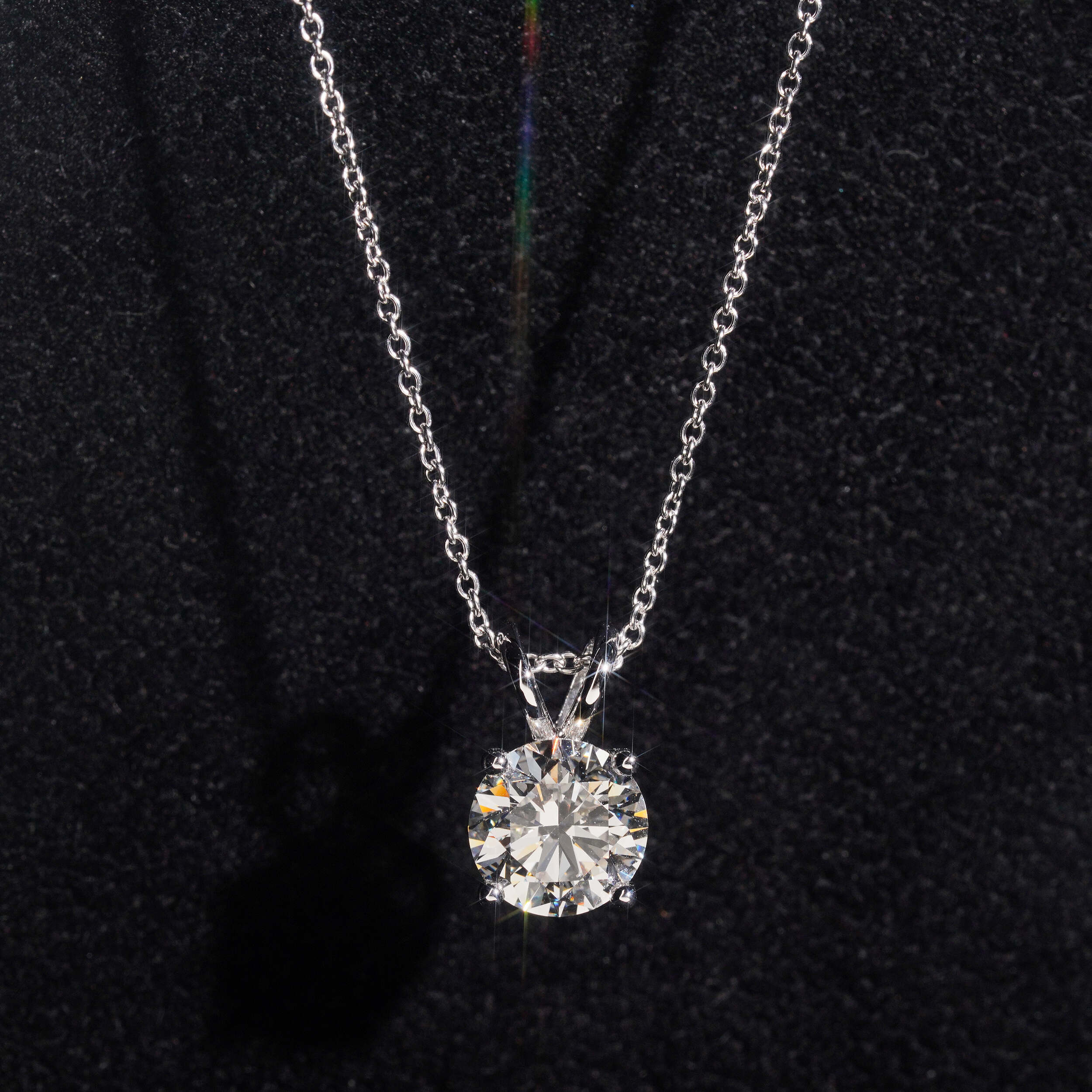 14K White Gold 3CT CVD Diamond Solitaire Necklace