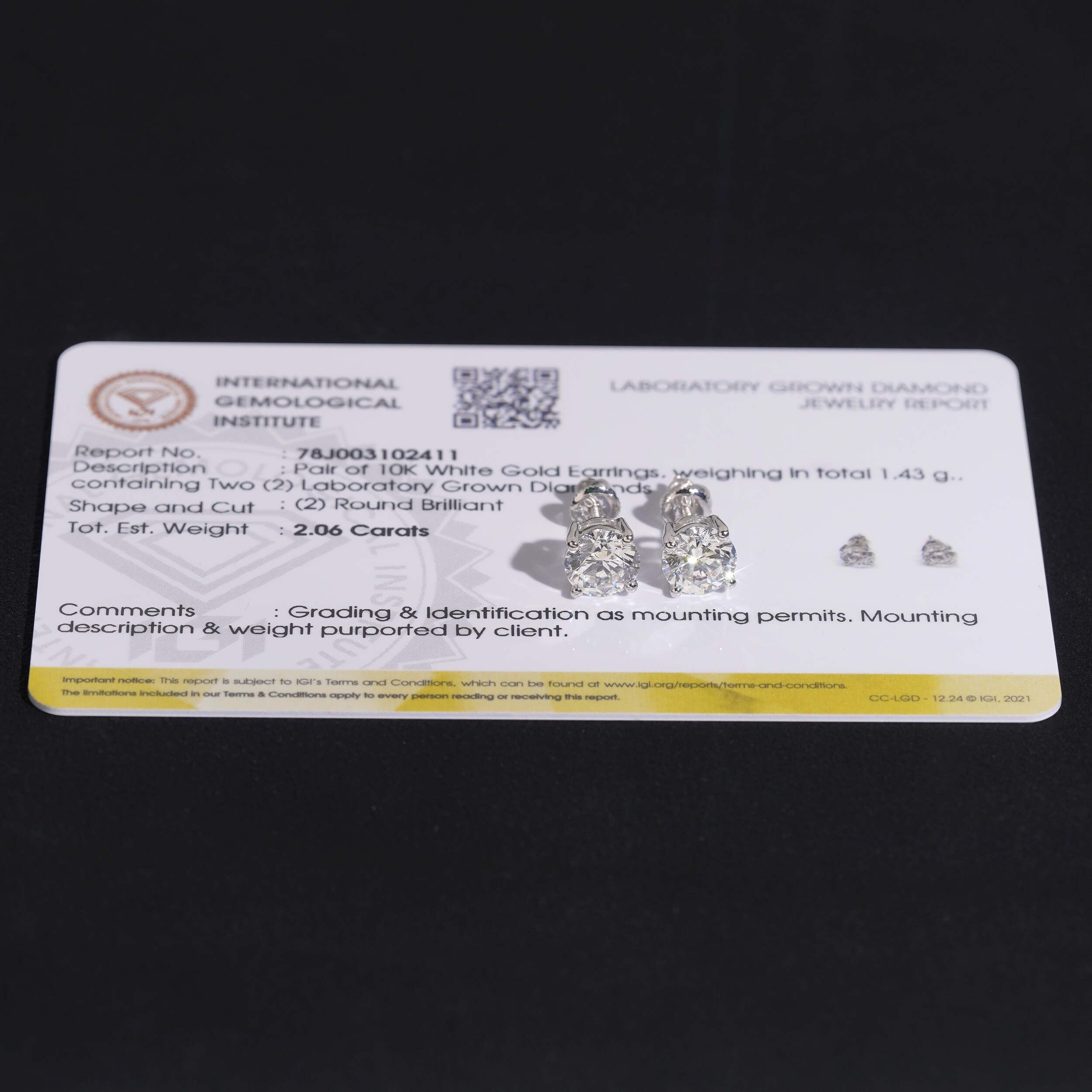 1CT VVS Lab Diamond CVD Studs 10K White Gold