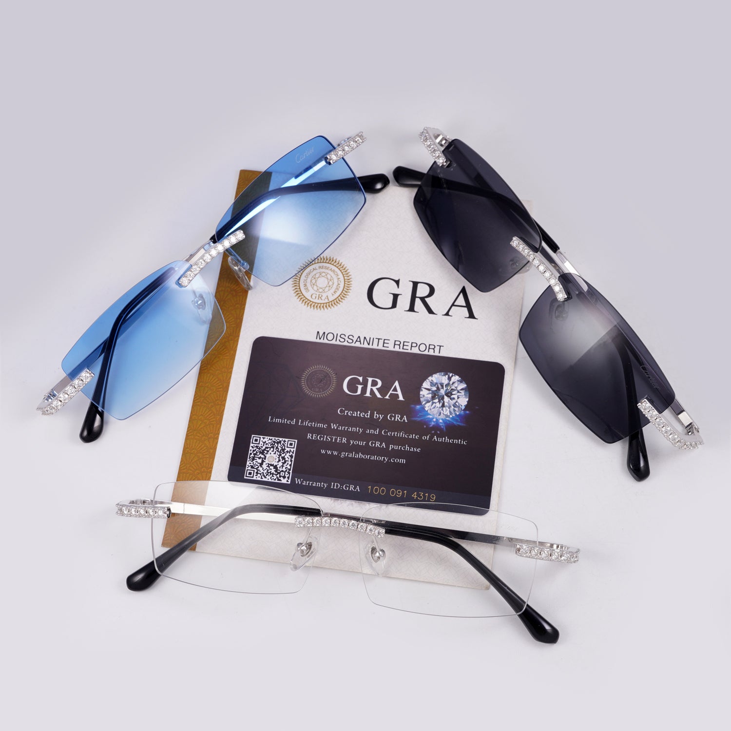 Moissanite Diamond Prong Sunglasses 14K Gold