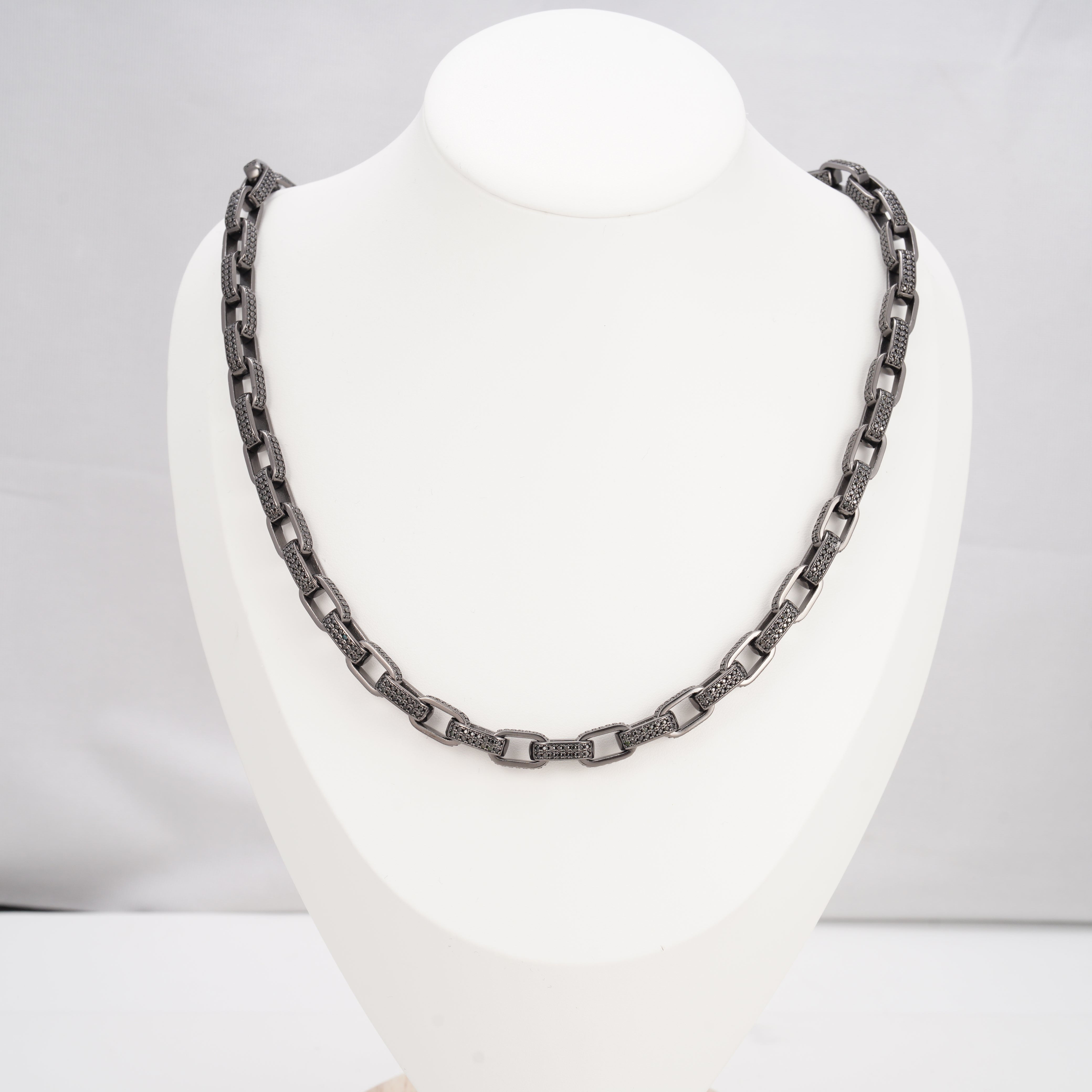 925 Sterling Silver 8MM Hermes Link Chain VVS Black Moissanite Diamond