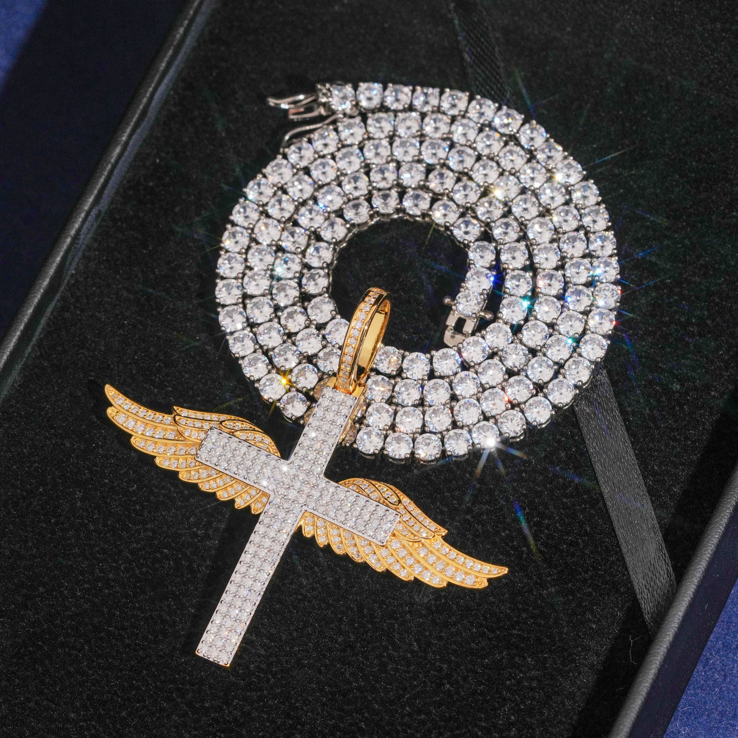 VVS Moissanite Iced Out Wing Cross Pendant For Men Jewelry