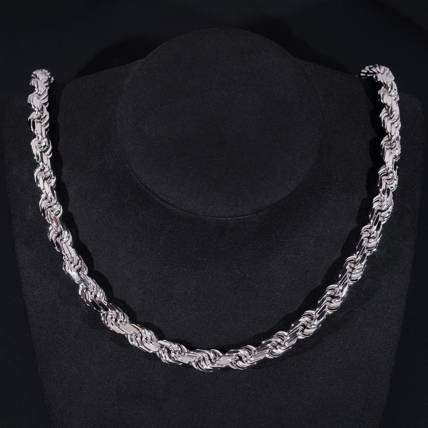 Solid Silver Men Jewelry Neklace 10MM Plain Rope Chain With Moissanite Lock