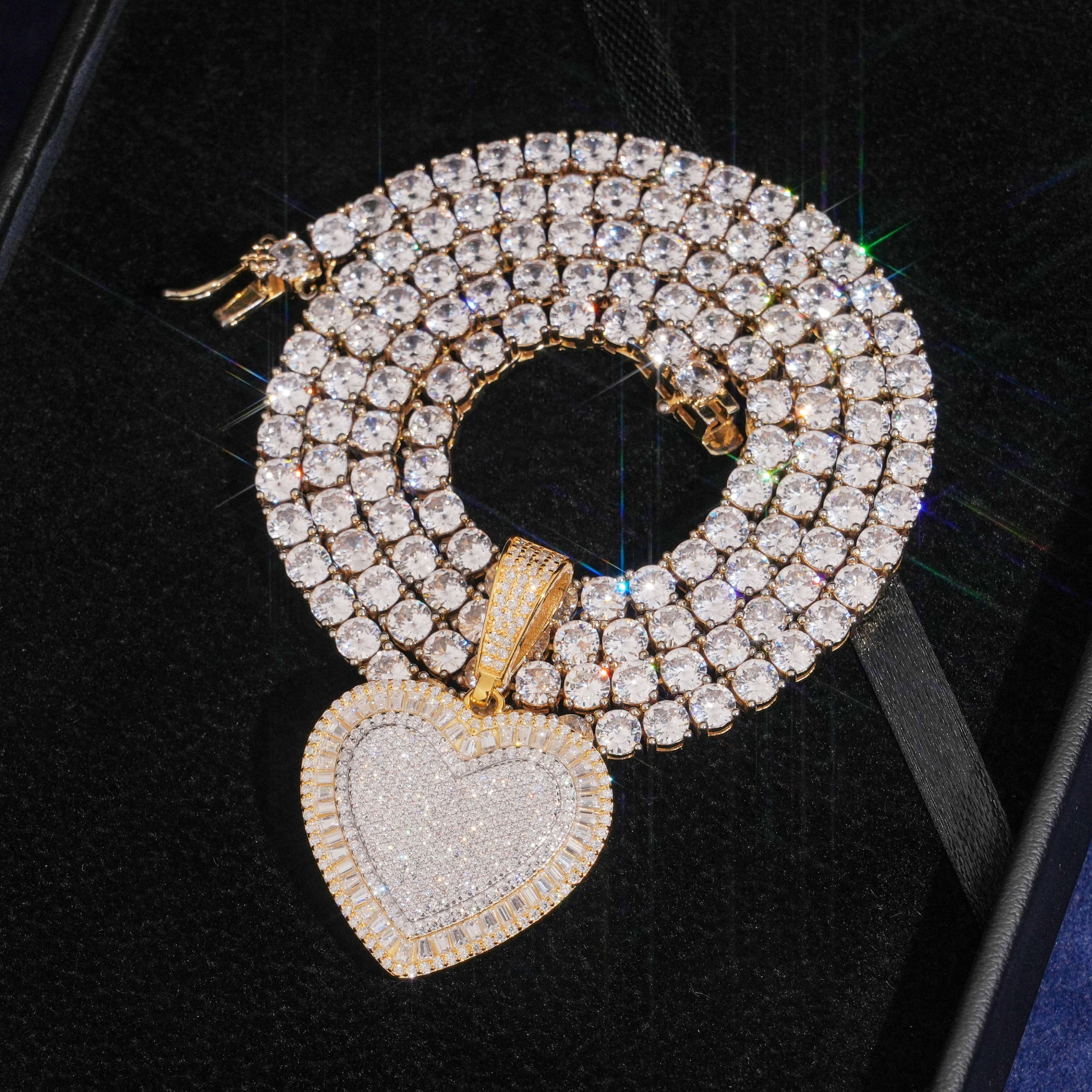 Moissanite Diamond Yellow Gold Two Tone Heart Pendant Charm For Unisex