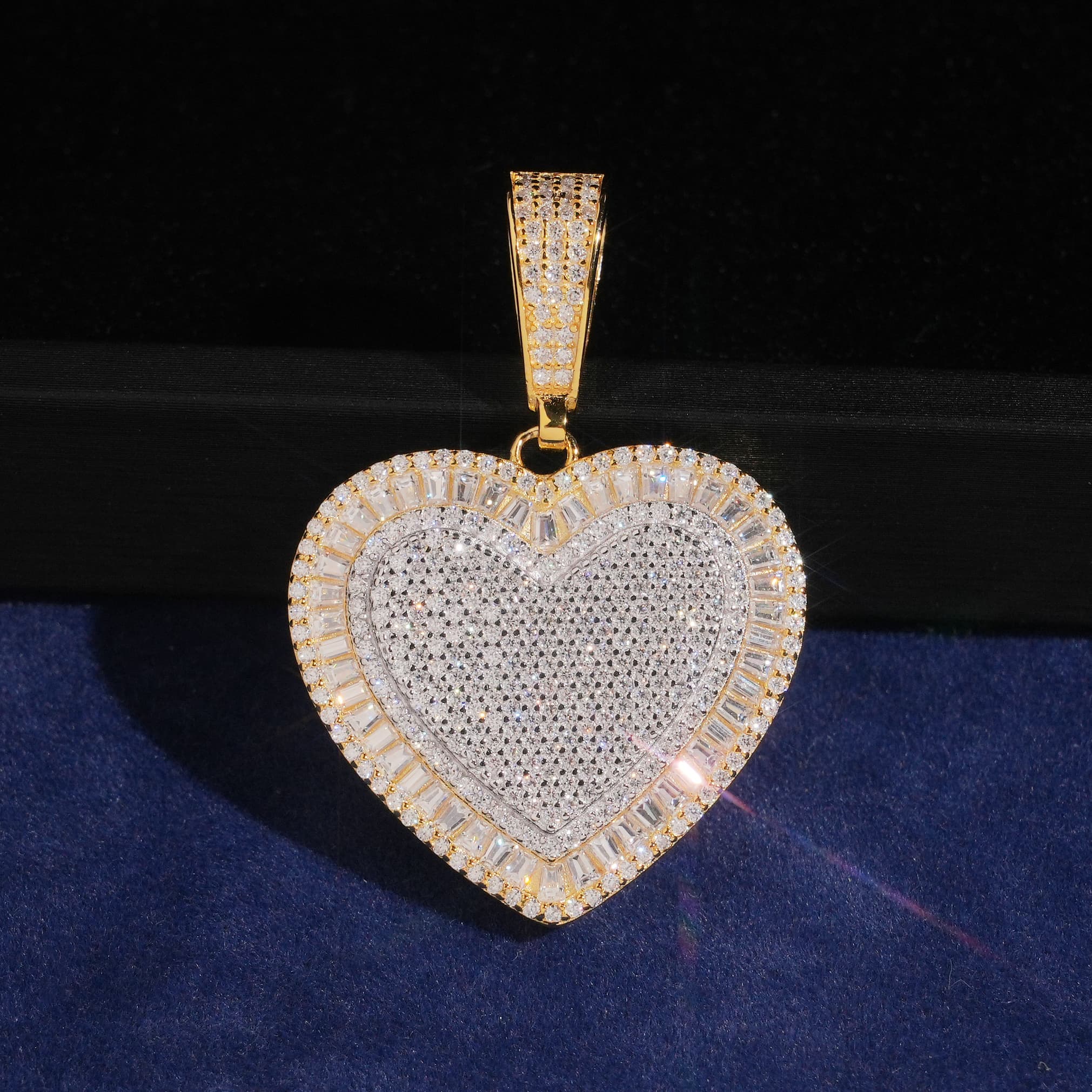 Moissanite Diamond Yellow Gold Two Tone Heart Pendant Charm For Unisex