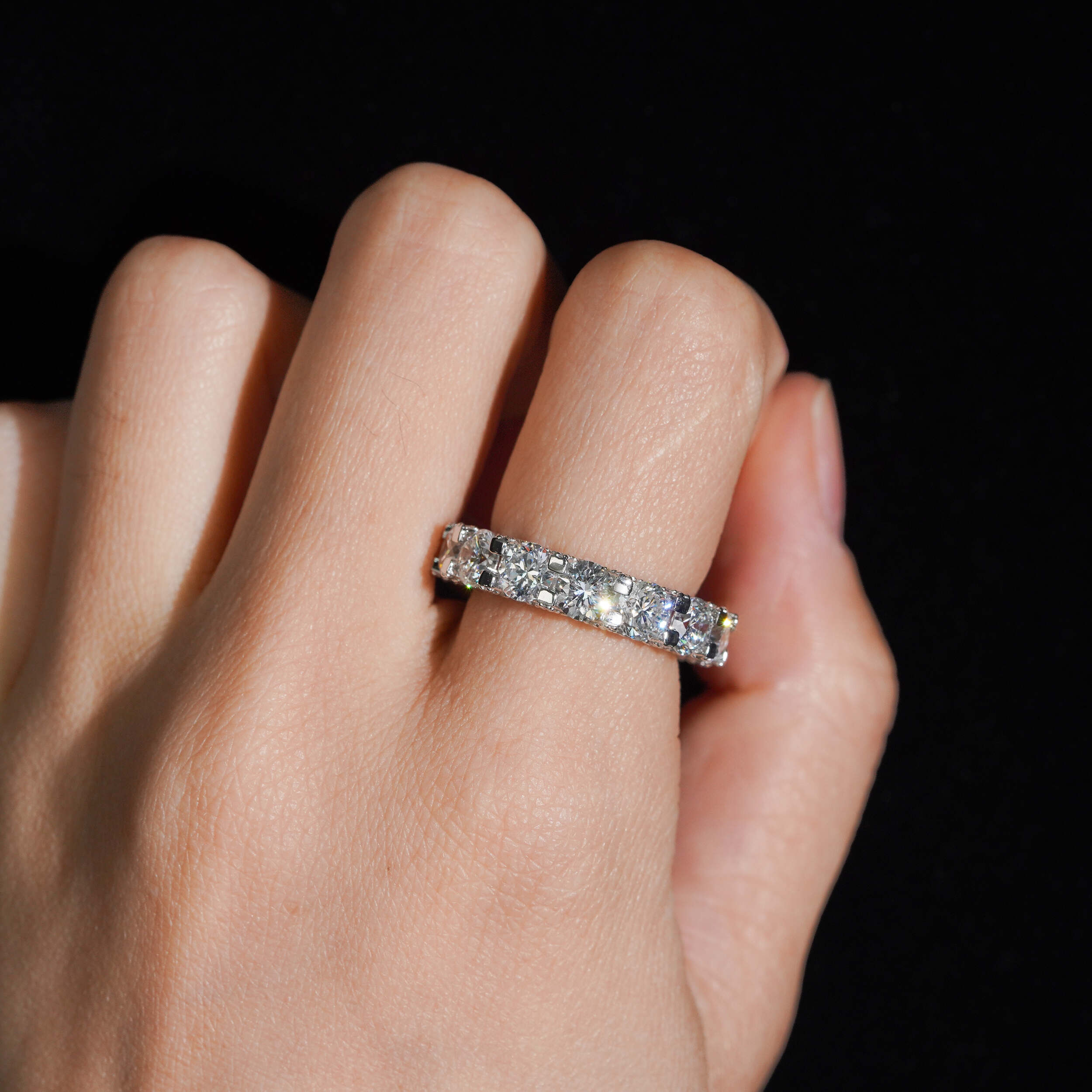925 Sterling Silver Lab Grown Diamond 50 Pointer Eternity Ring Band Side Iced