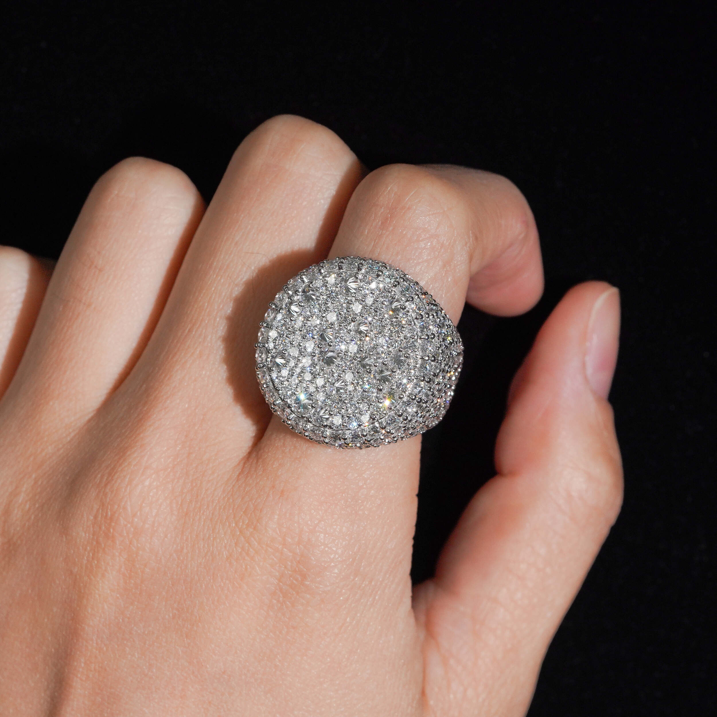 925 Sterling Silver Lab Grown Diamond Mosaic Setting Inverted Iced Out Ring