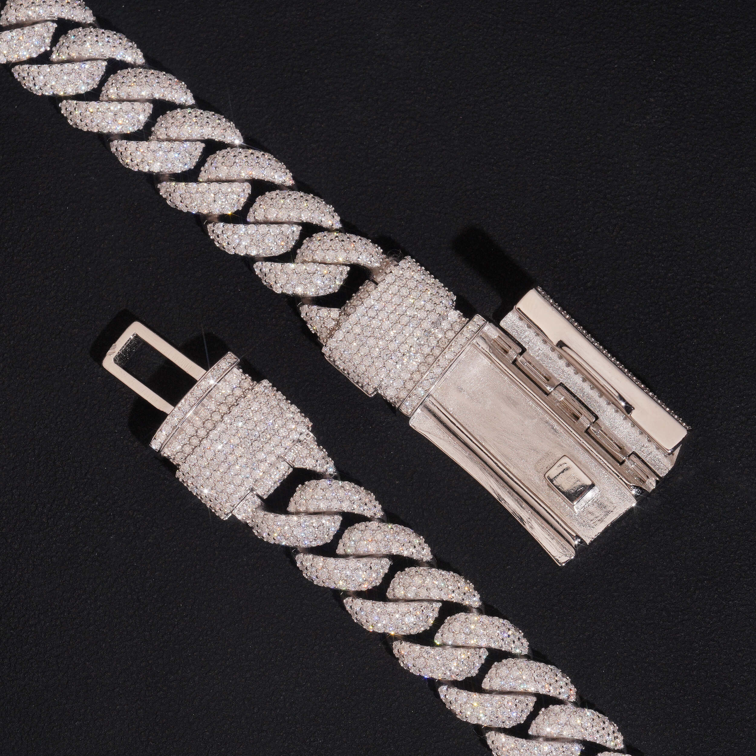 925 Silver Men Jewelry Moissanite Diamond 14MM New Clasp Flower Setting Miami Cuban Link Chain Necklace
