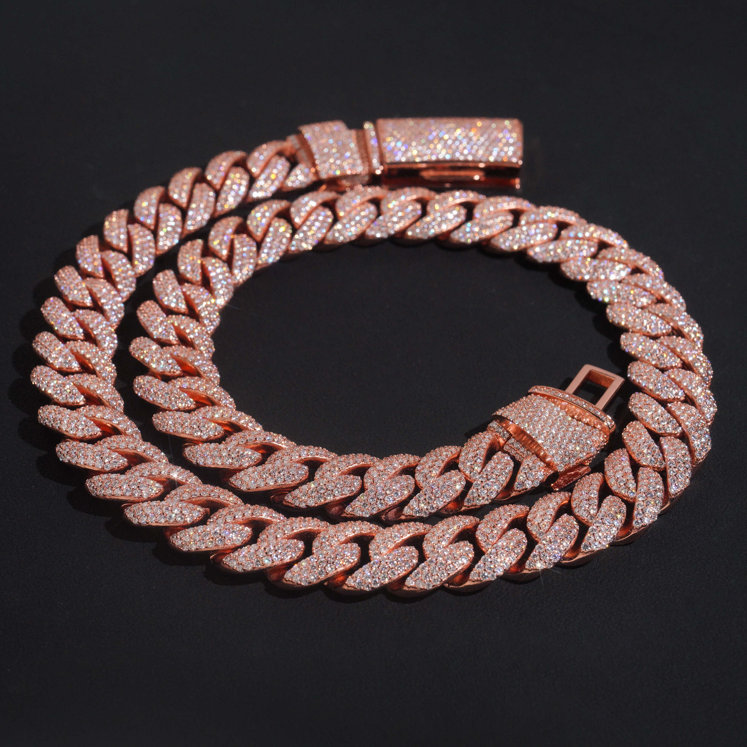 Sterling Silver Rose Gold Plated Iced Out 16MM Flower Setting Cuban LInk Necklace With New Clasp