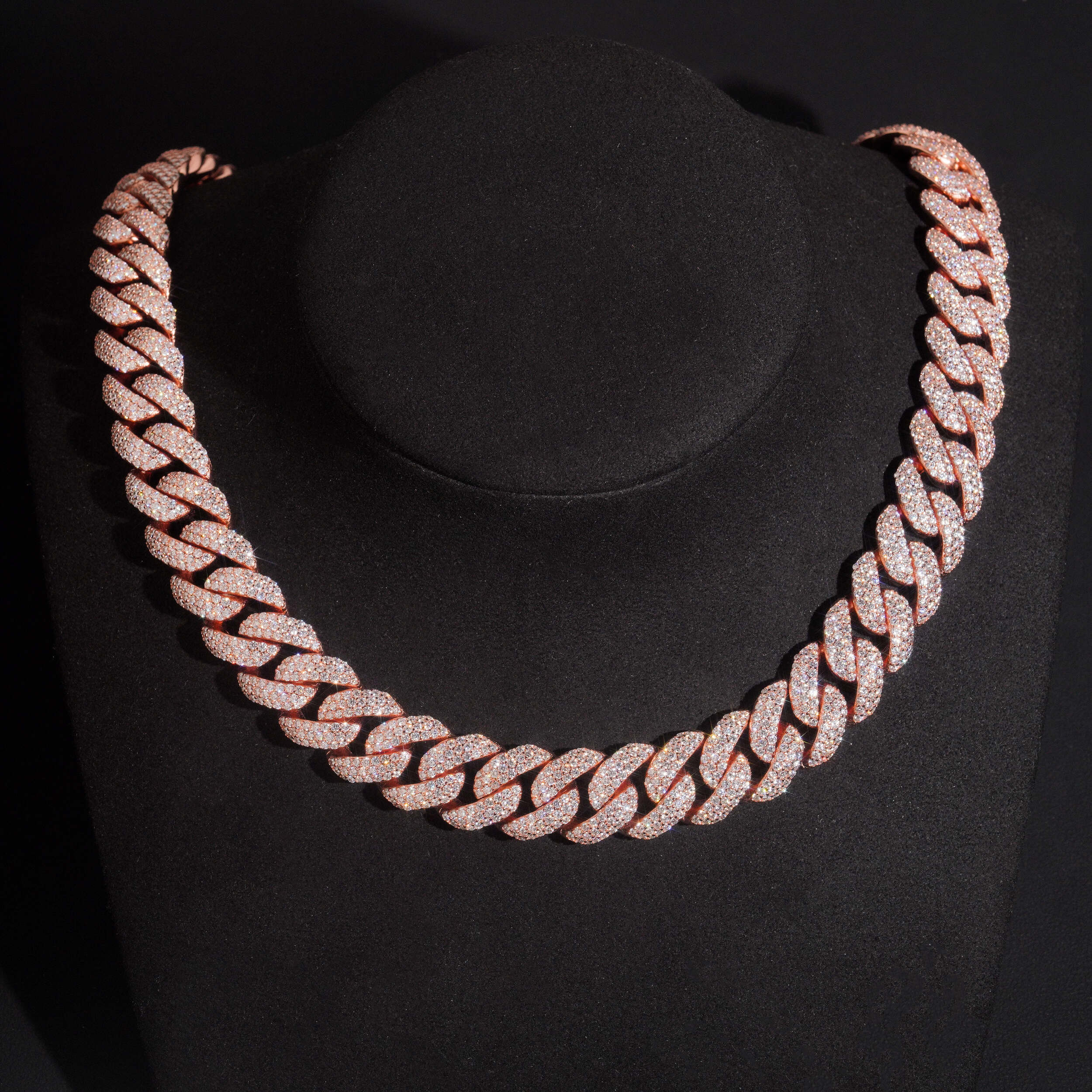 Sterling Silver Rose Gold Plated Iced Out 16MM Flower Setting Cuban LInk Necklace With New Clasp