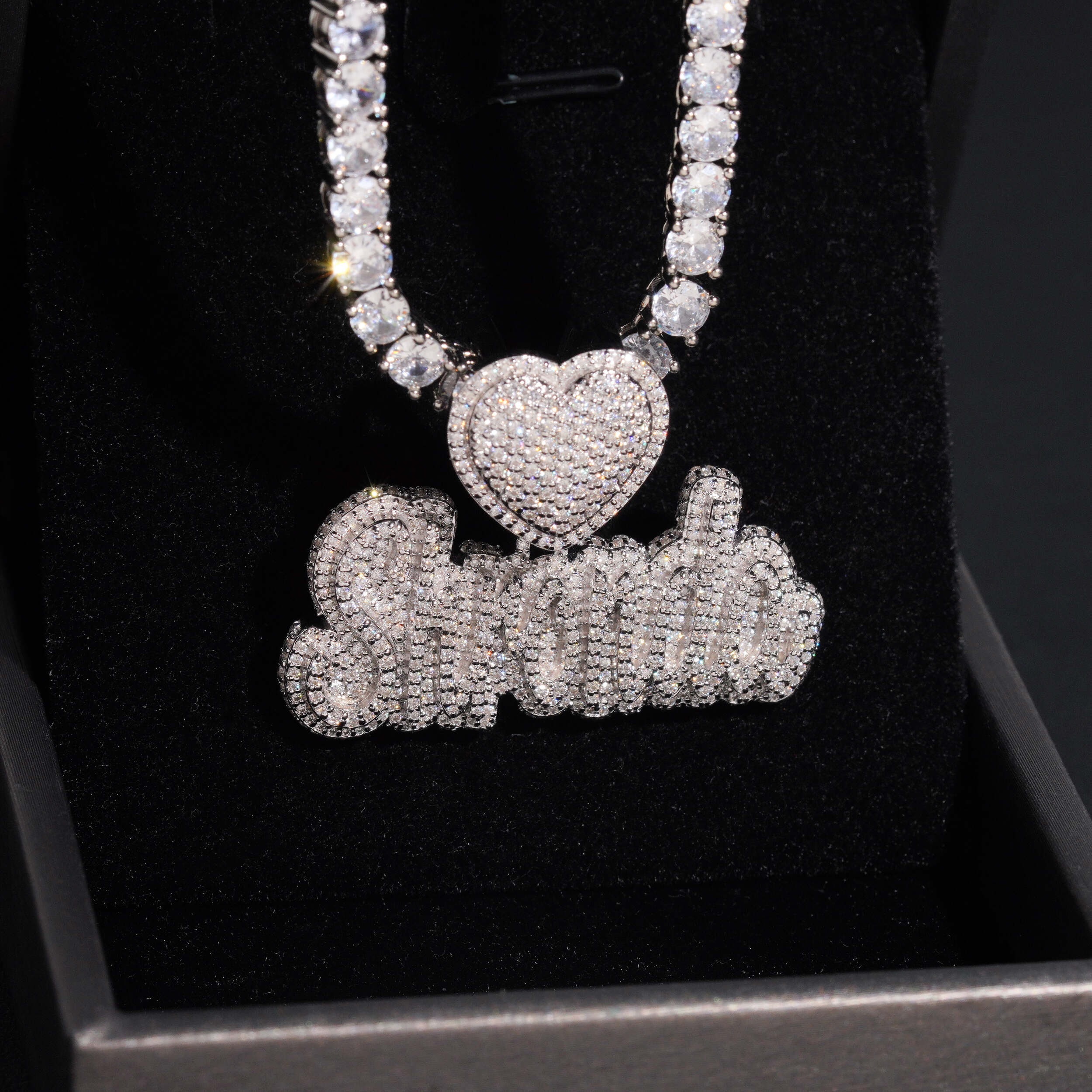 925 SIlver Moissanite Diamond Custom Made Heart Bail Girl Name Pendant Fit for 4MM Tennis Chain