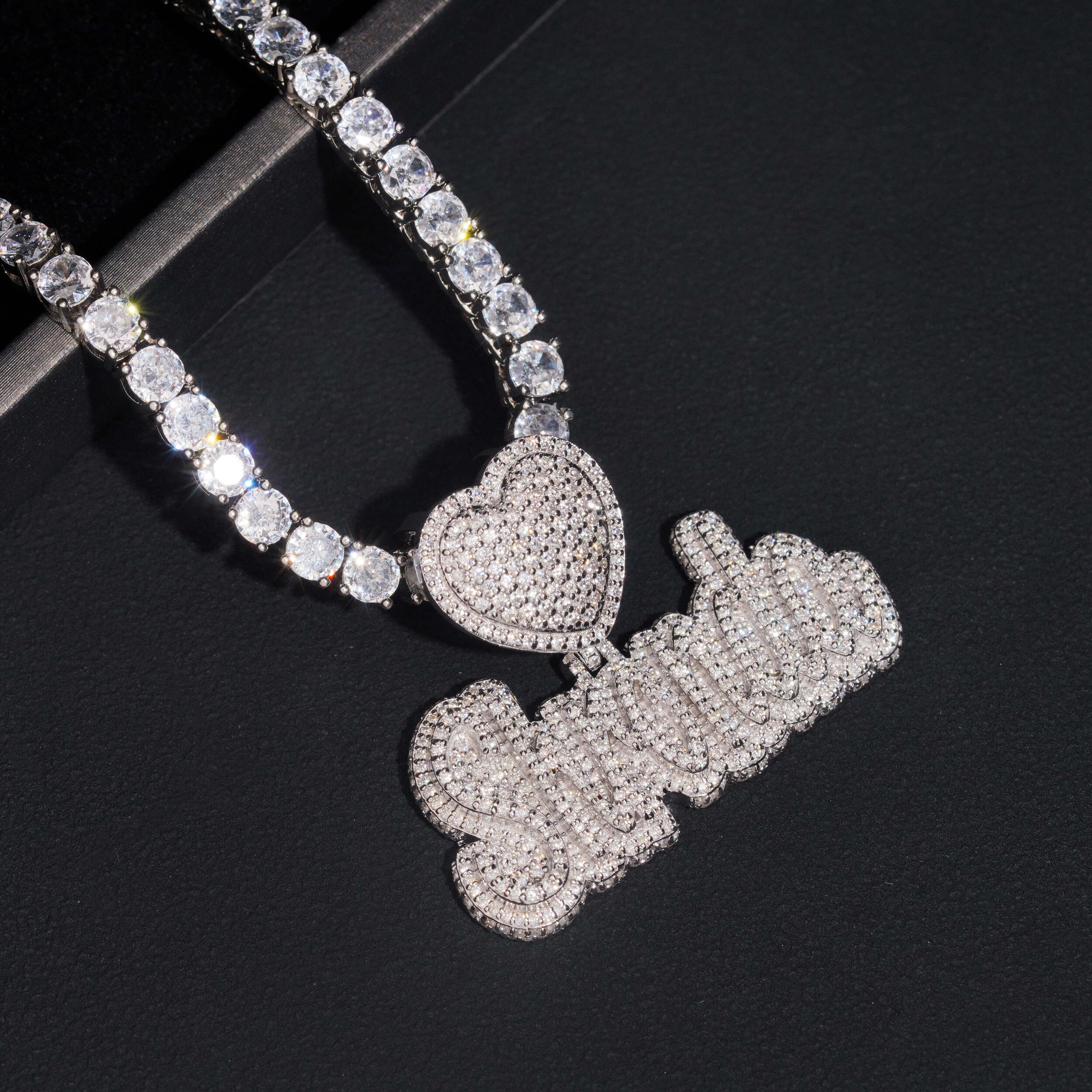 925 SIlver Moissanite Diamond Custom Made Heart Bail Girl Name Pendant Fit for 4MM Tennis Chain