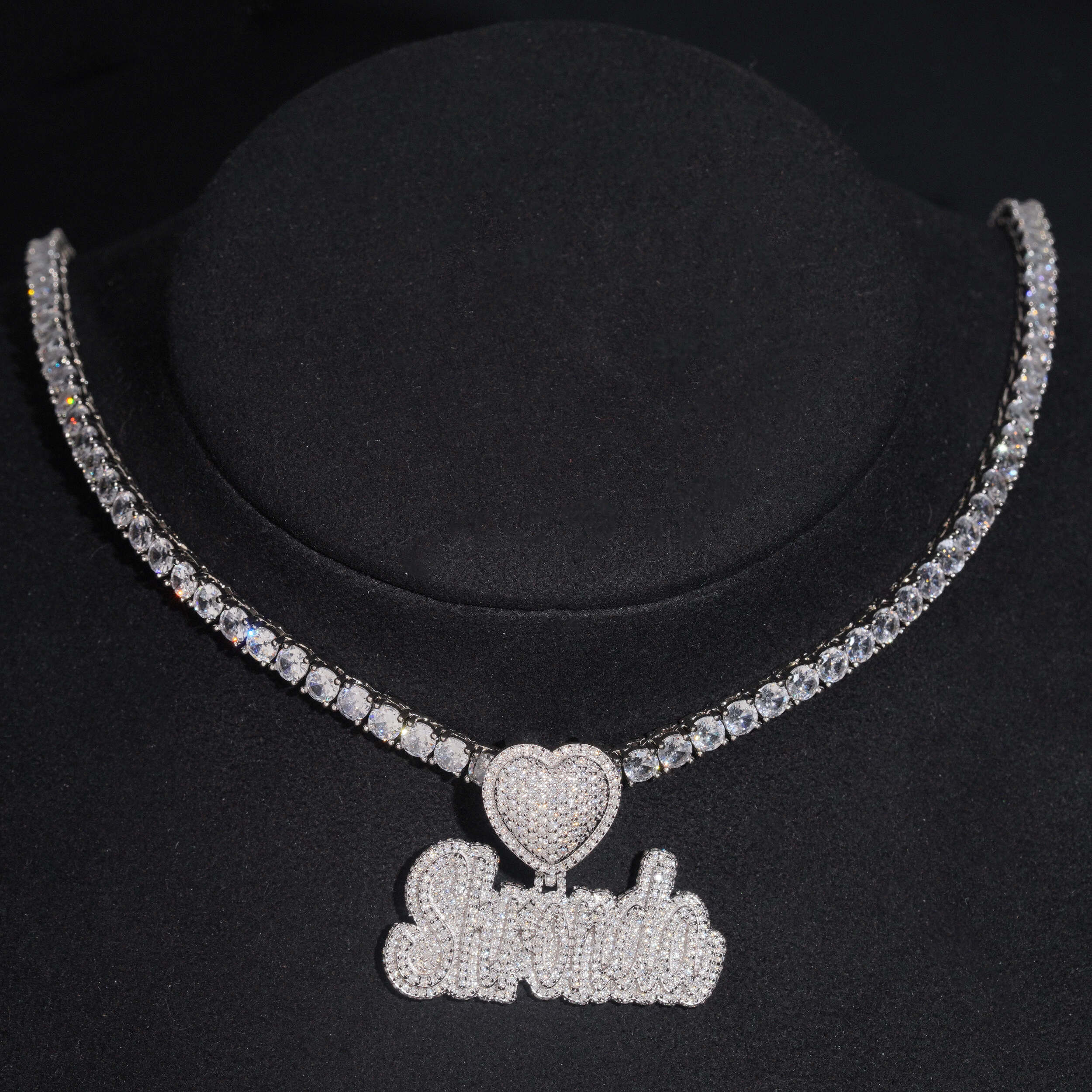 925 SIlver Moissanite Diamond Custom Made Heart Bail Girl Name Pendant Fit for 4MM Tennis Chain