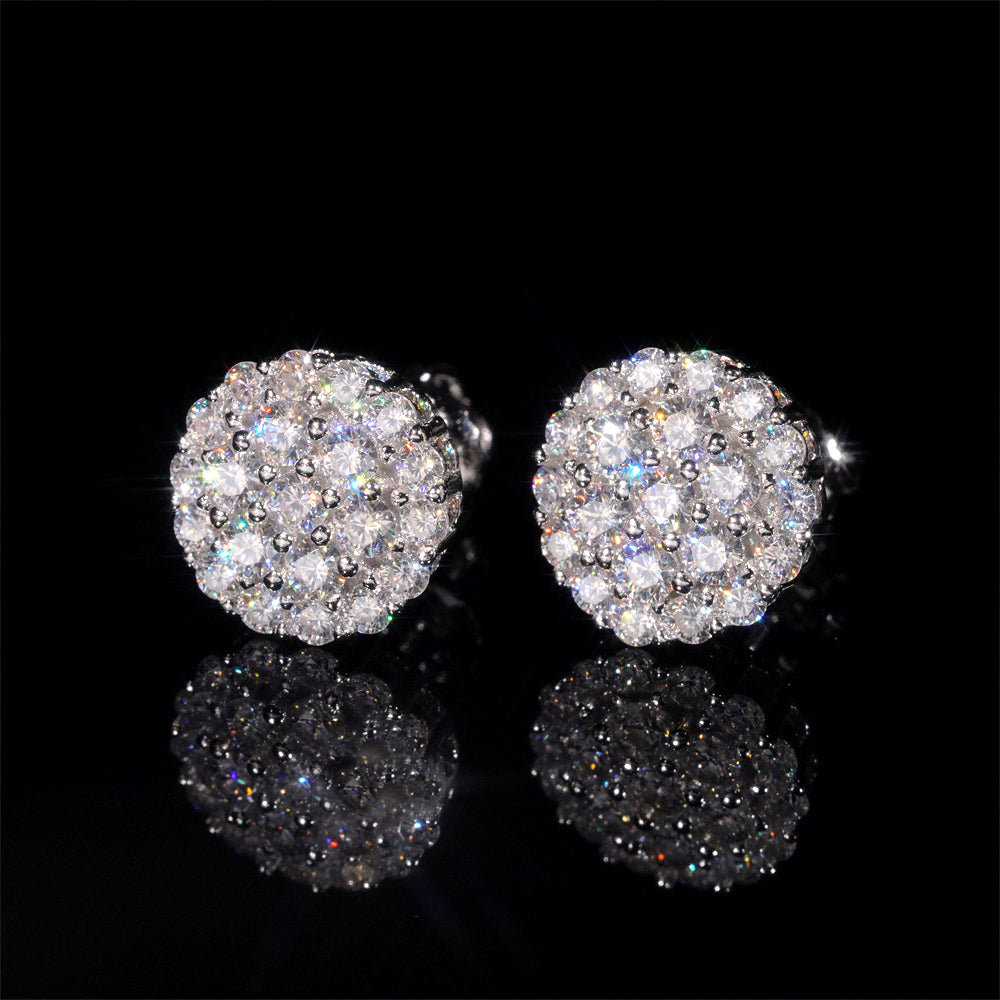 925 Sterling Silver Fully Iced Micro Pave Round Moissanite Stud Earrings For Men