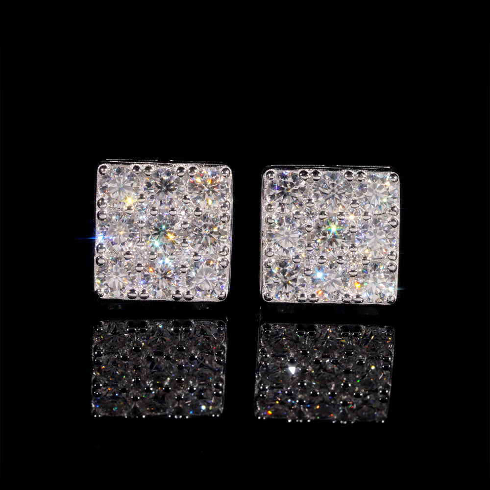 Hot Sell 925 Sterling Silver Sparkle Square Moissanite Earrings For Men