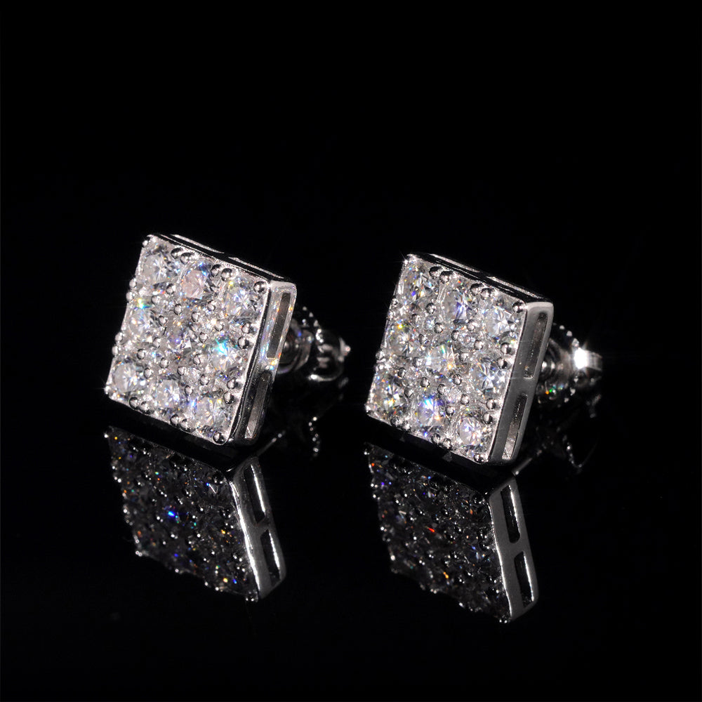 Hot Sell 925 Sterling Silver Sparkle Square Moissanite Earrings For Men