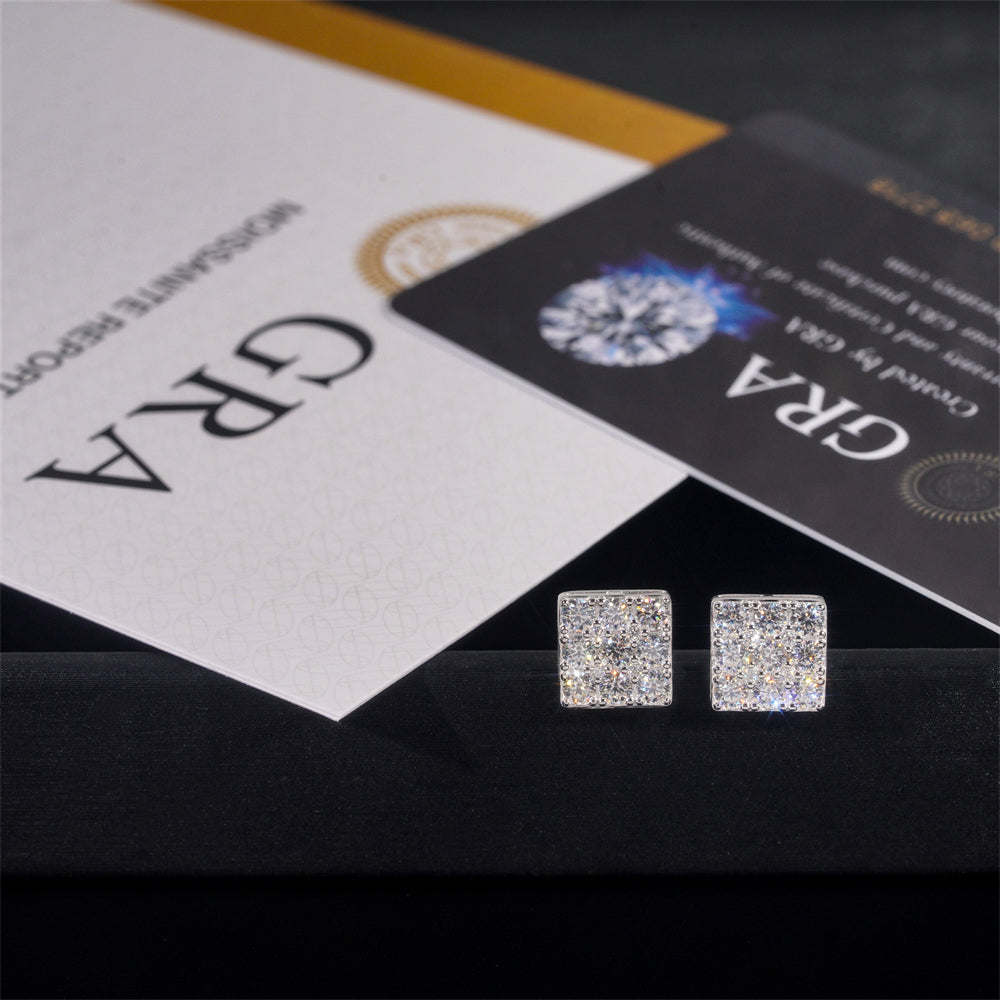 Hot Sell 925 Sterling Silver Sparkle Square Moissanite Earrings For Men