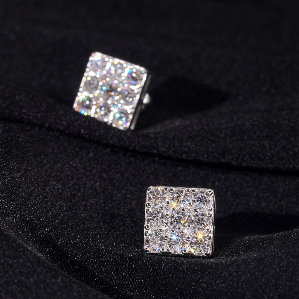 Hot Sell 925 Sterling Silver Sparkle Square Moissanite Earrings For Men