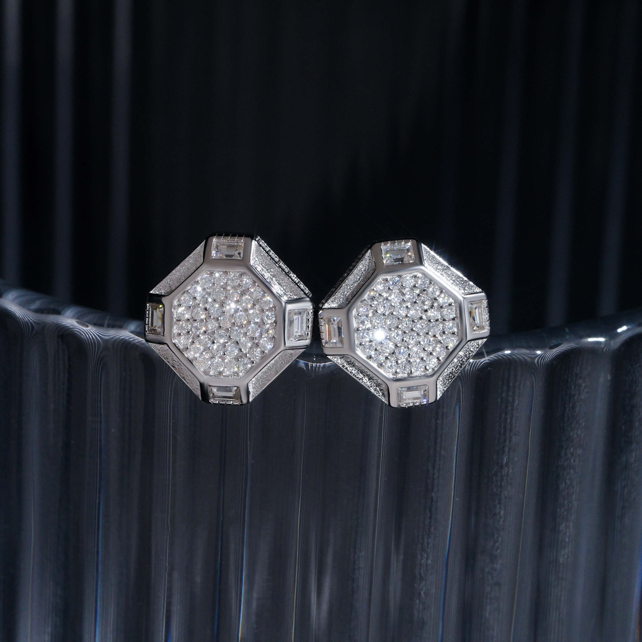 925 Sterling Silver Moissanite Iced Out Hip Hop Jewelry Earrings Screw Back