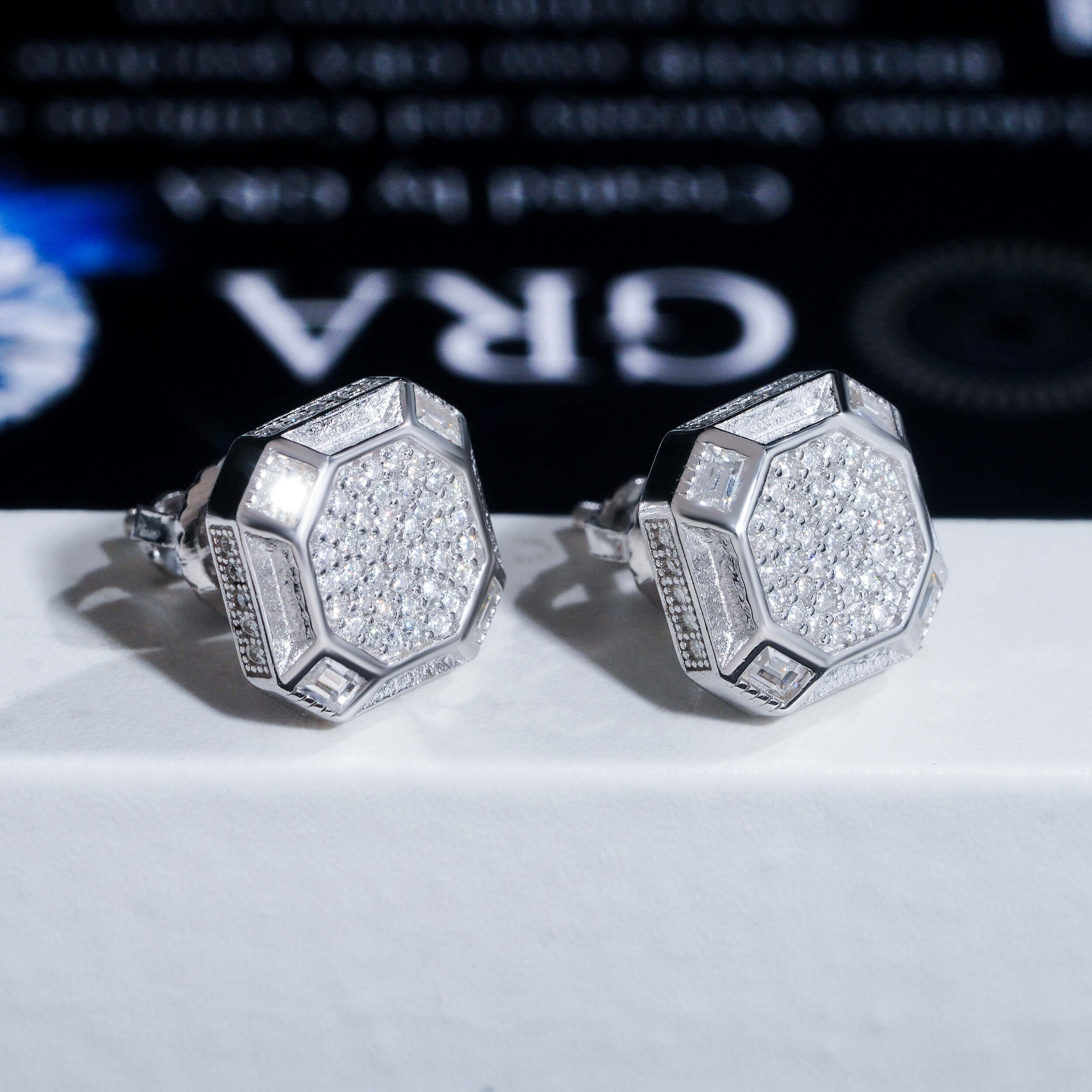925 Sterling Silver Moissanite Iced Out Hip Hop Jewelry Earrings Screw Back