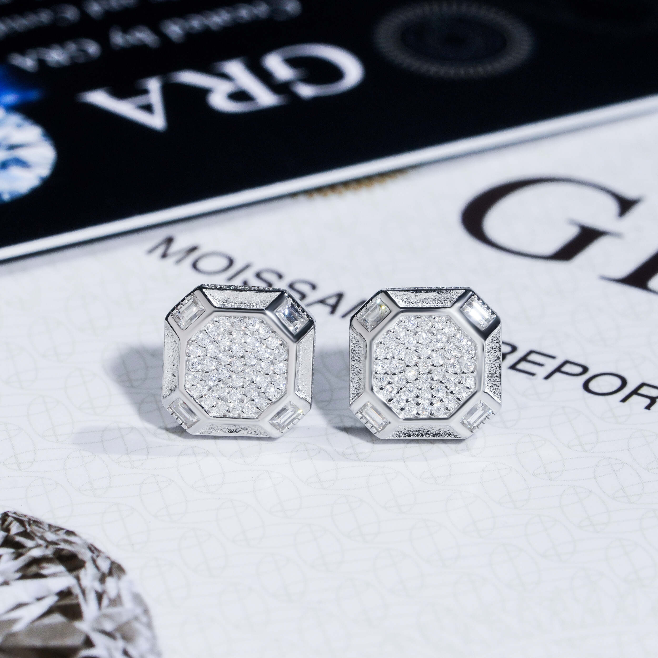 925 Sterling Silver Moissanite Iced Out Hip Hop Jewelry Earrings Screw Back